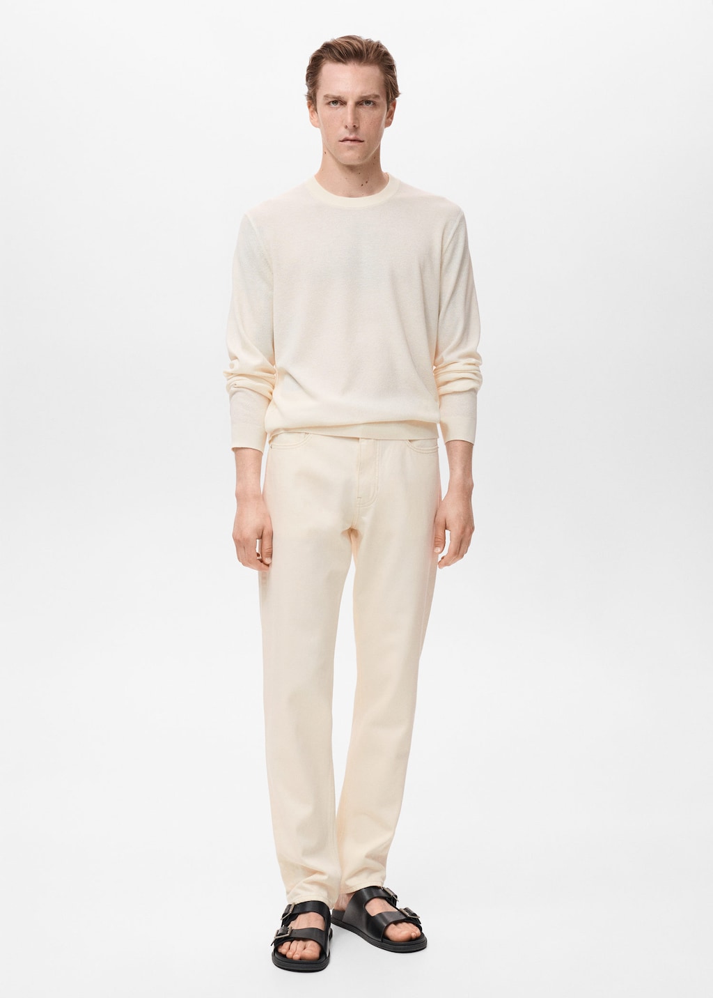 Fine-knit sweater ivory white - Man - XL - MANGO MAN