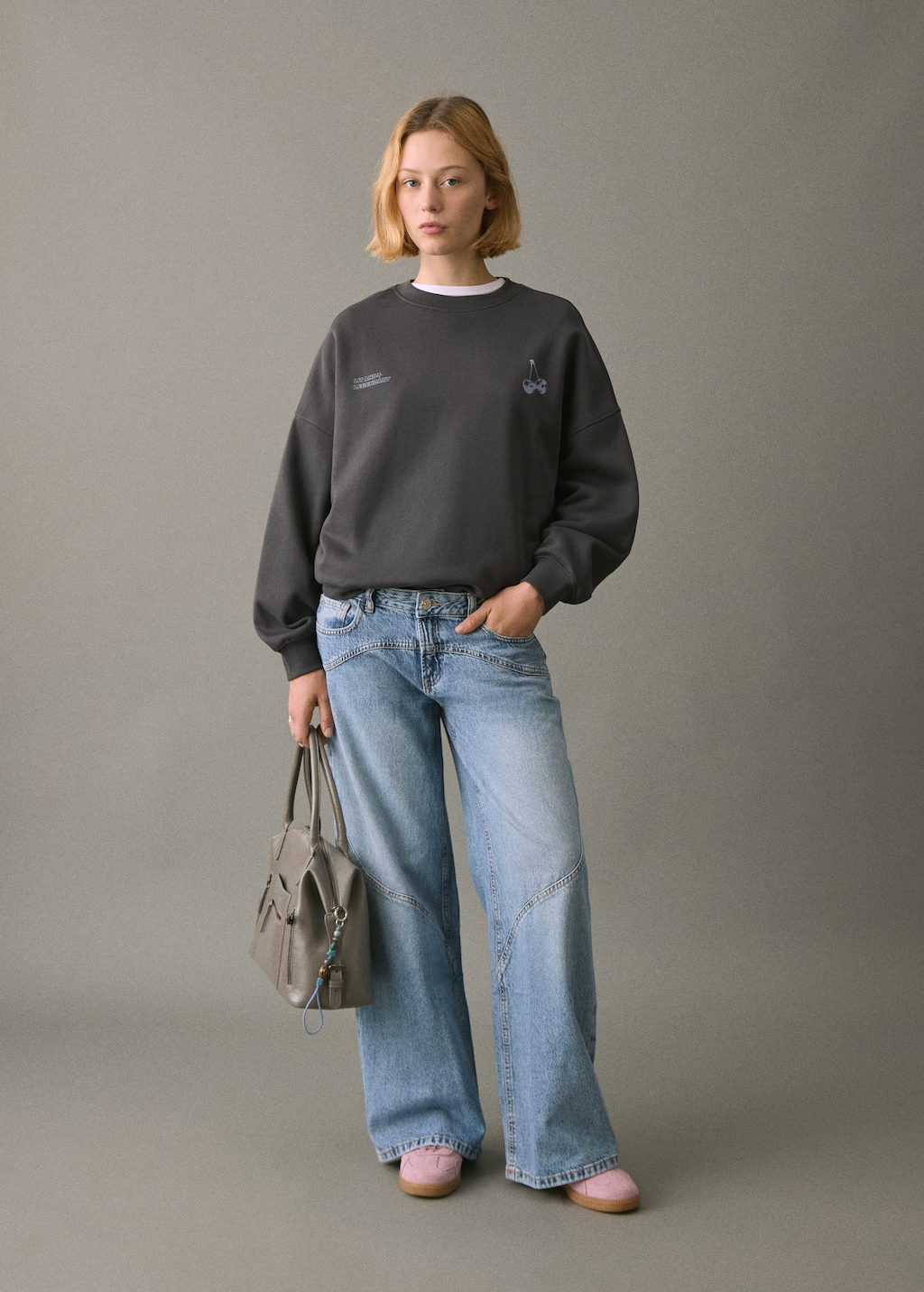 Mango Teen Printed Cotton Sweatshirt Charcoal In Gray