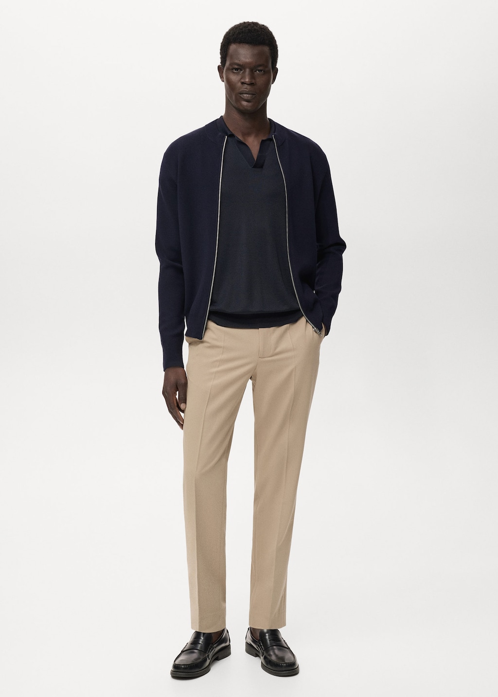 Zipped knit cardigan navy - Man - M - MANGO MAN