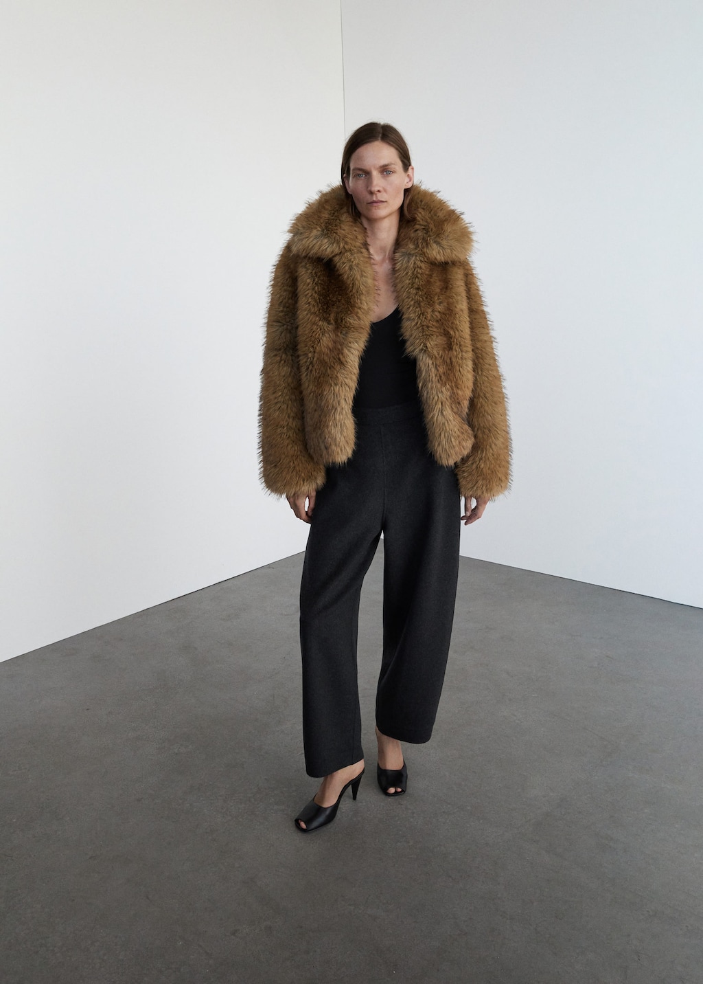 Mango Wool Balloon Trousers Grey In Brown