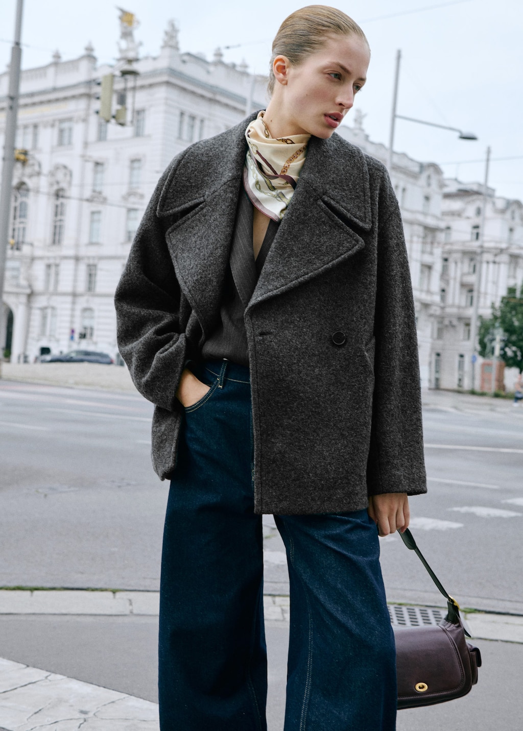 Mango Wide Lapel Wool-blend Coat Grey In Gray