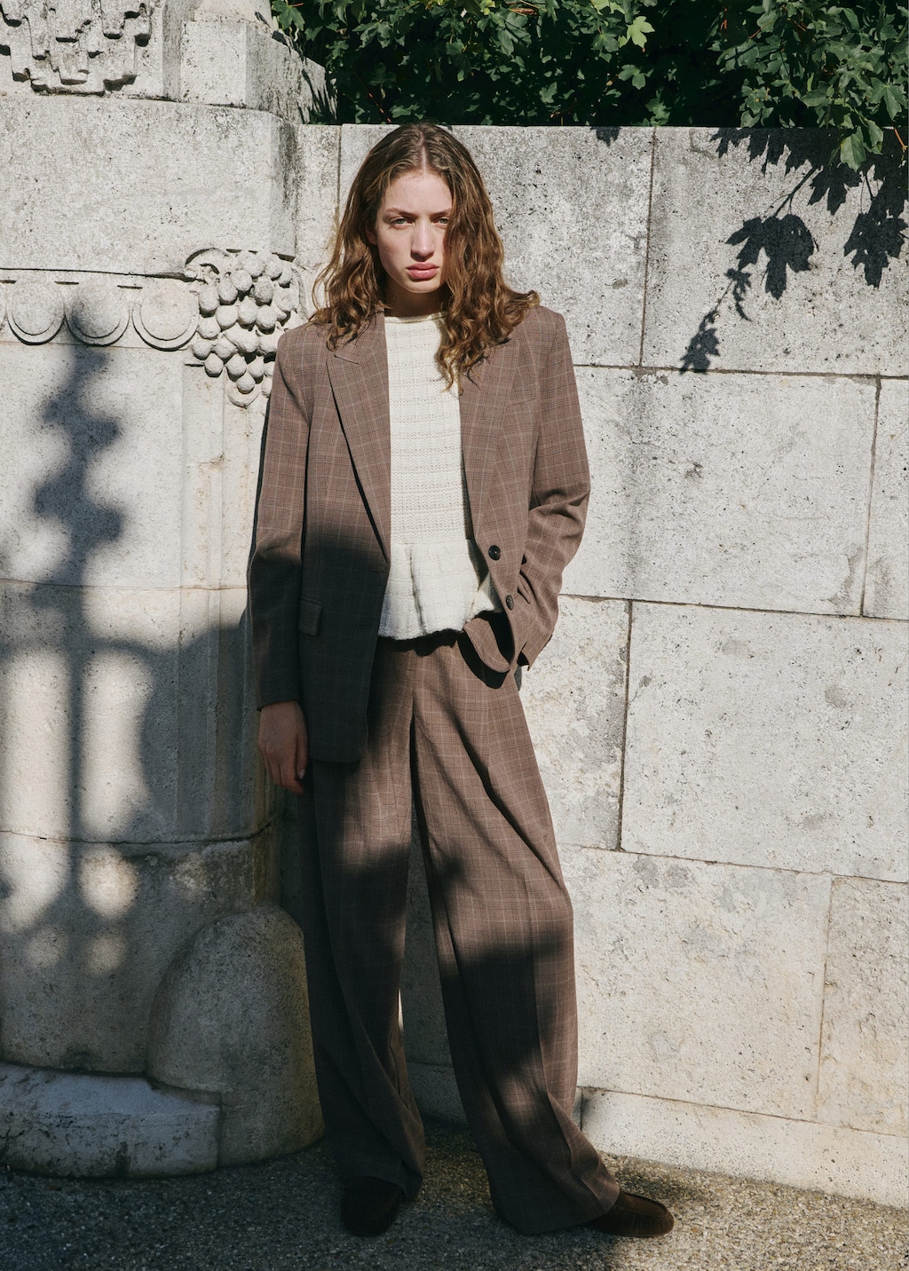 Mango Wide-leg Check Suit Trousers Medium Brown