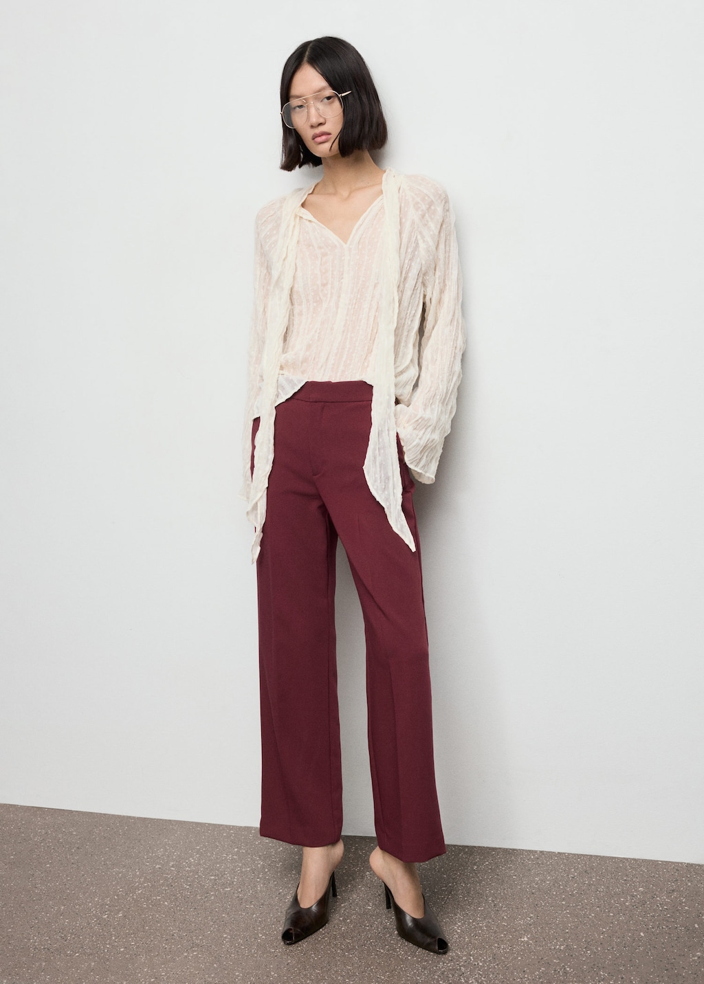 Mango High-waist Straight Trousers Maroon In Burgundy