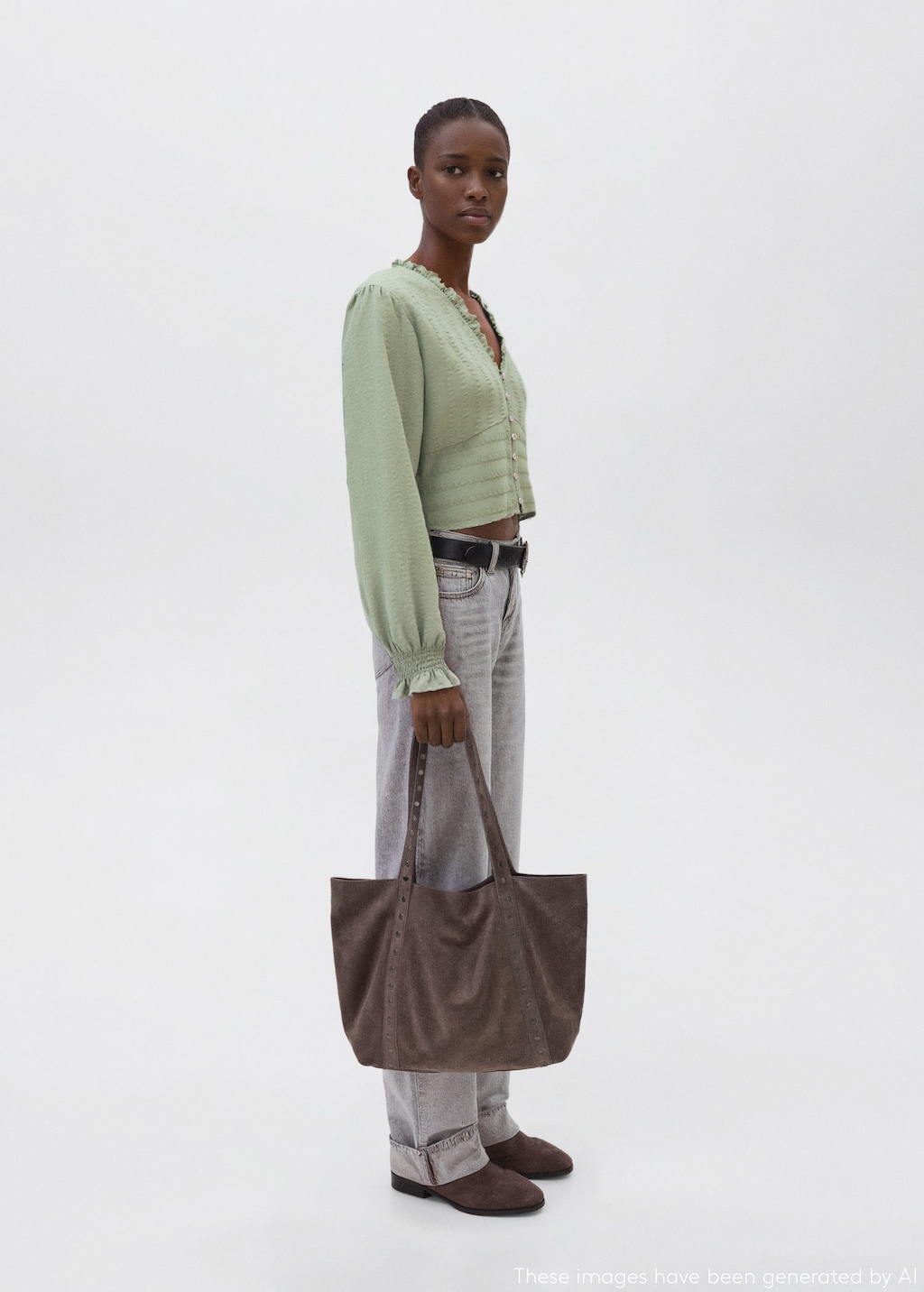 Mango Teen Textured Cotton Blouse Khaki In Brown