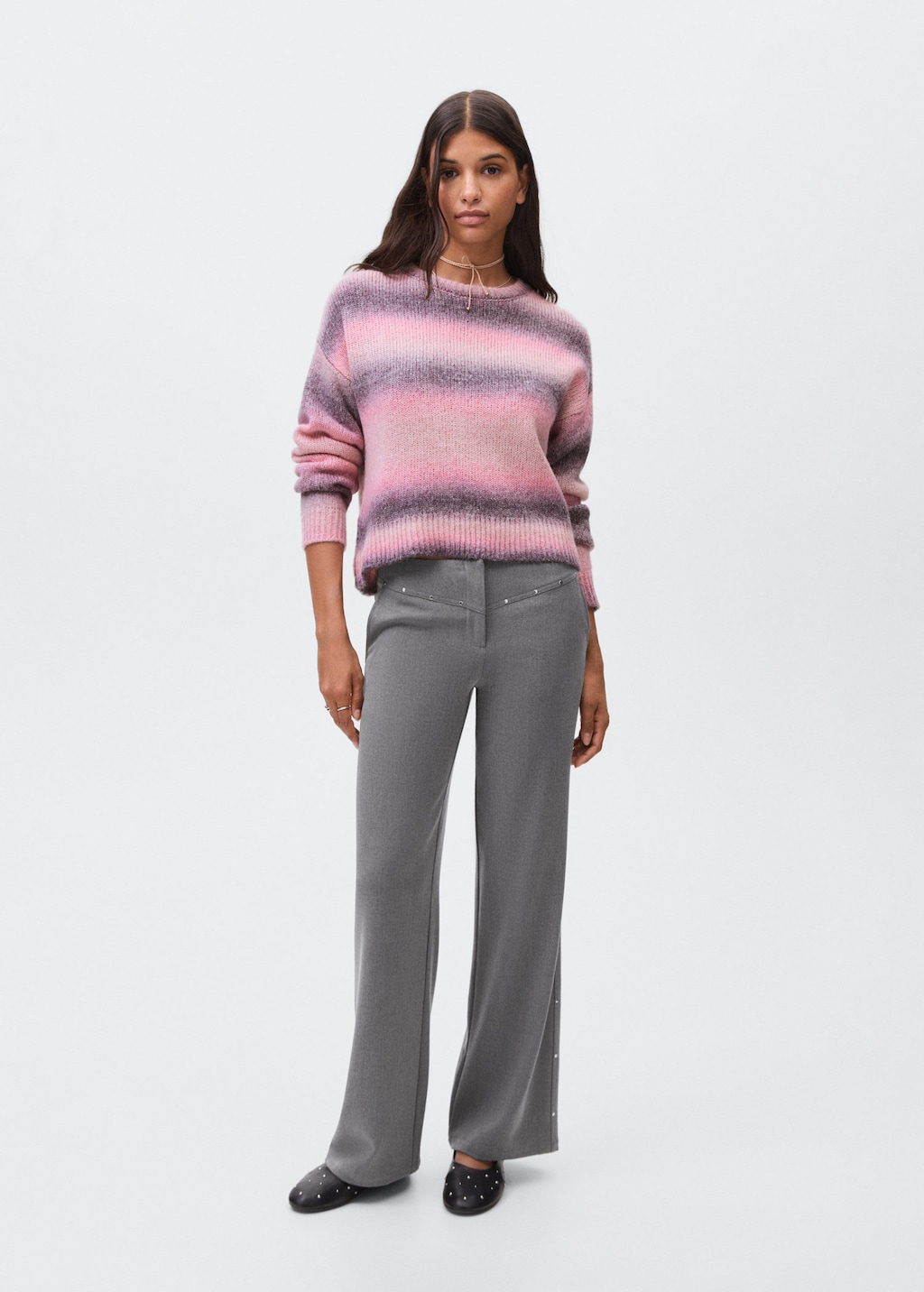 Mango Teen Low-waist Studded Trousers Grey In Gray