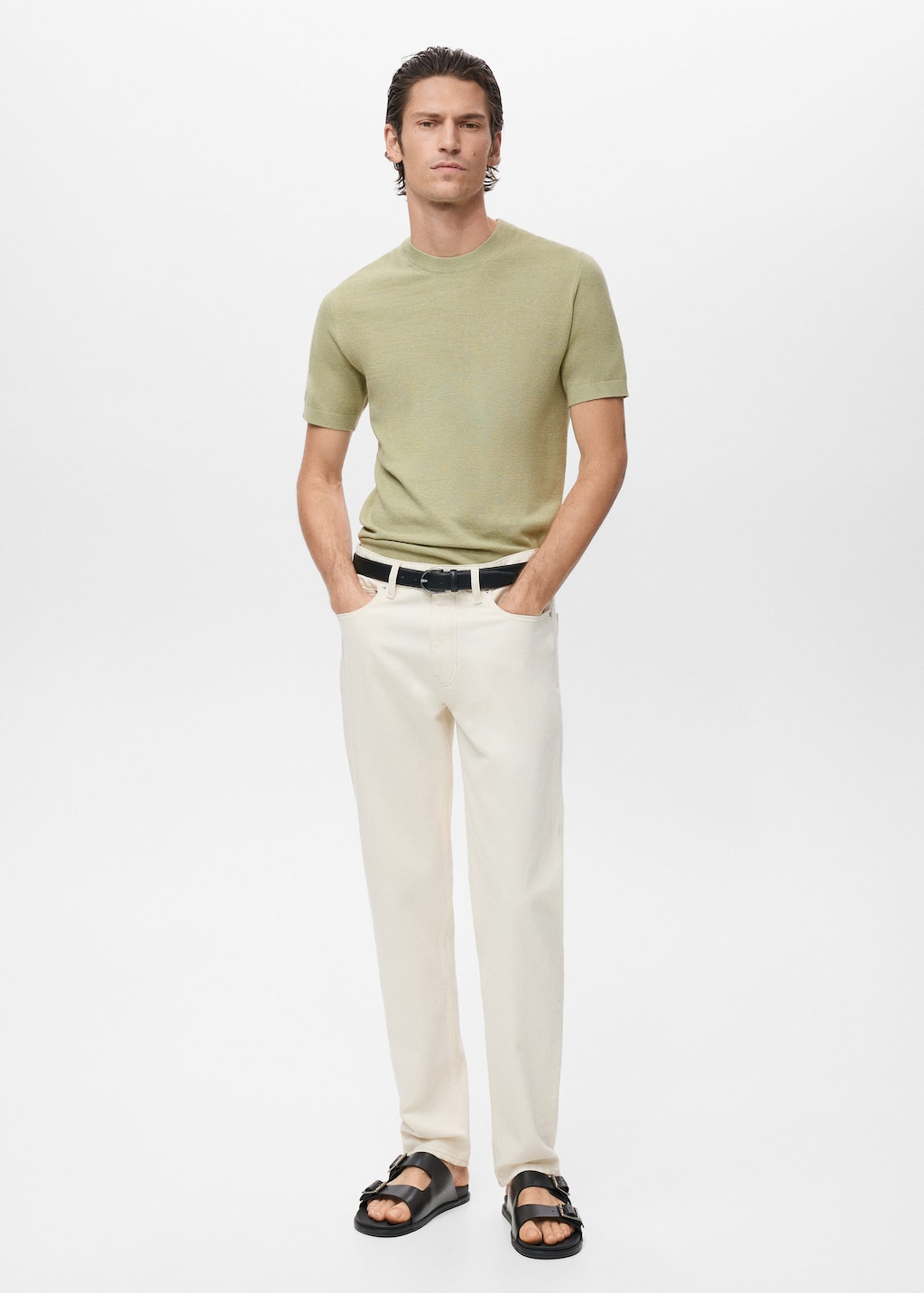 Mango Man T-shirt Maille Fine Coton Vert Pomme - Homme - Xxl -  In Green