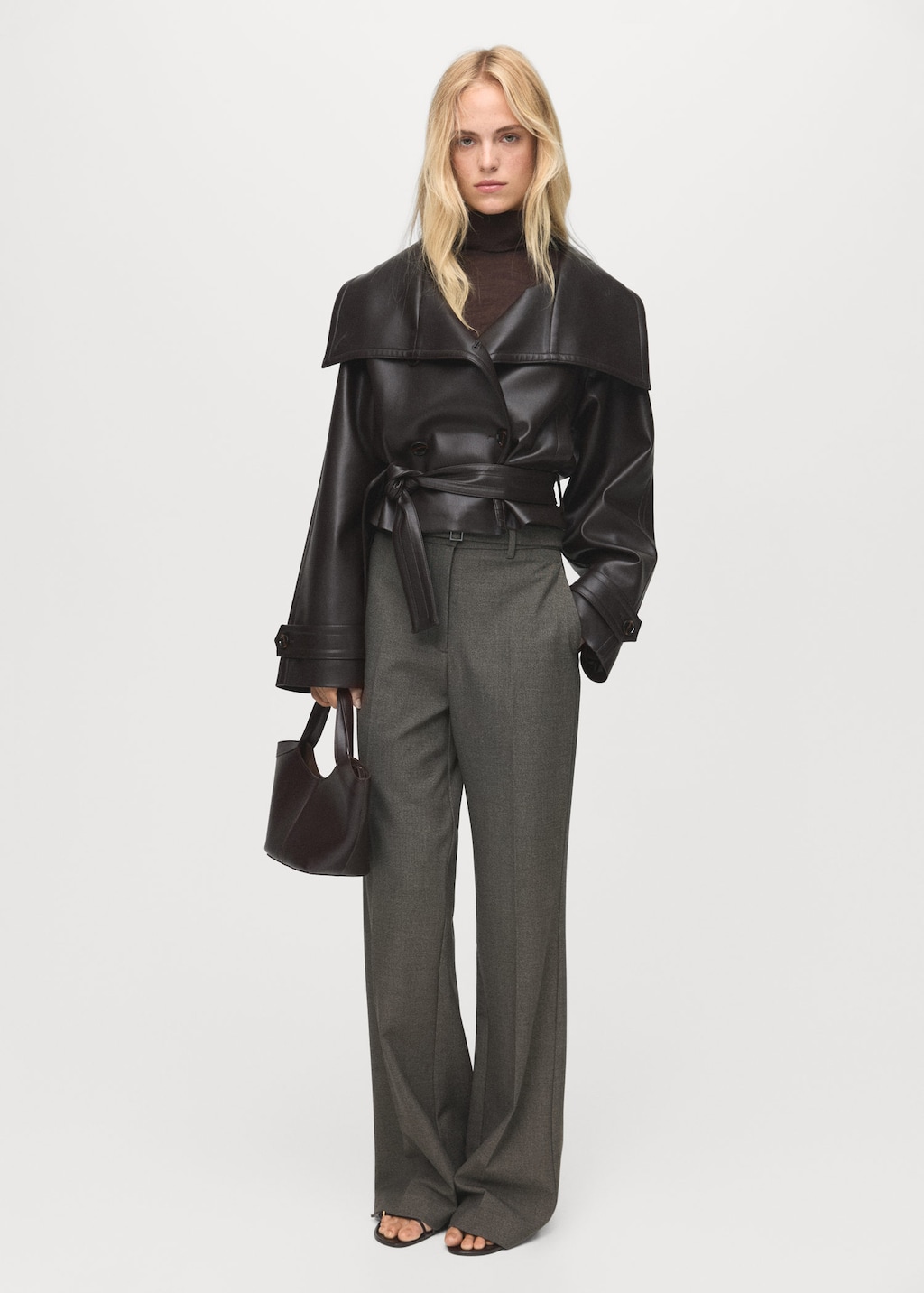Mango Pantalon Droit Avec Ceinture Marron - Femme - 50 -  In Animal Print