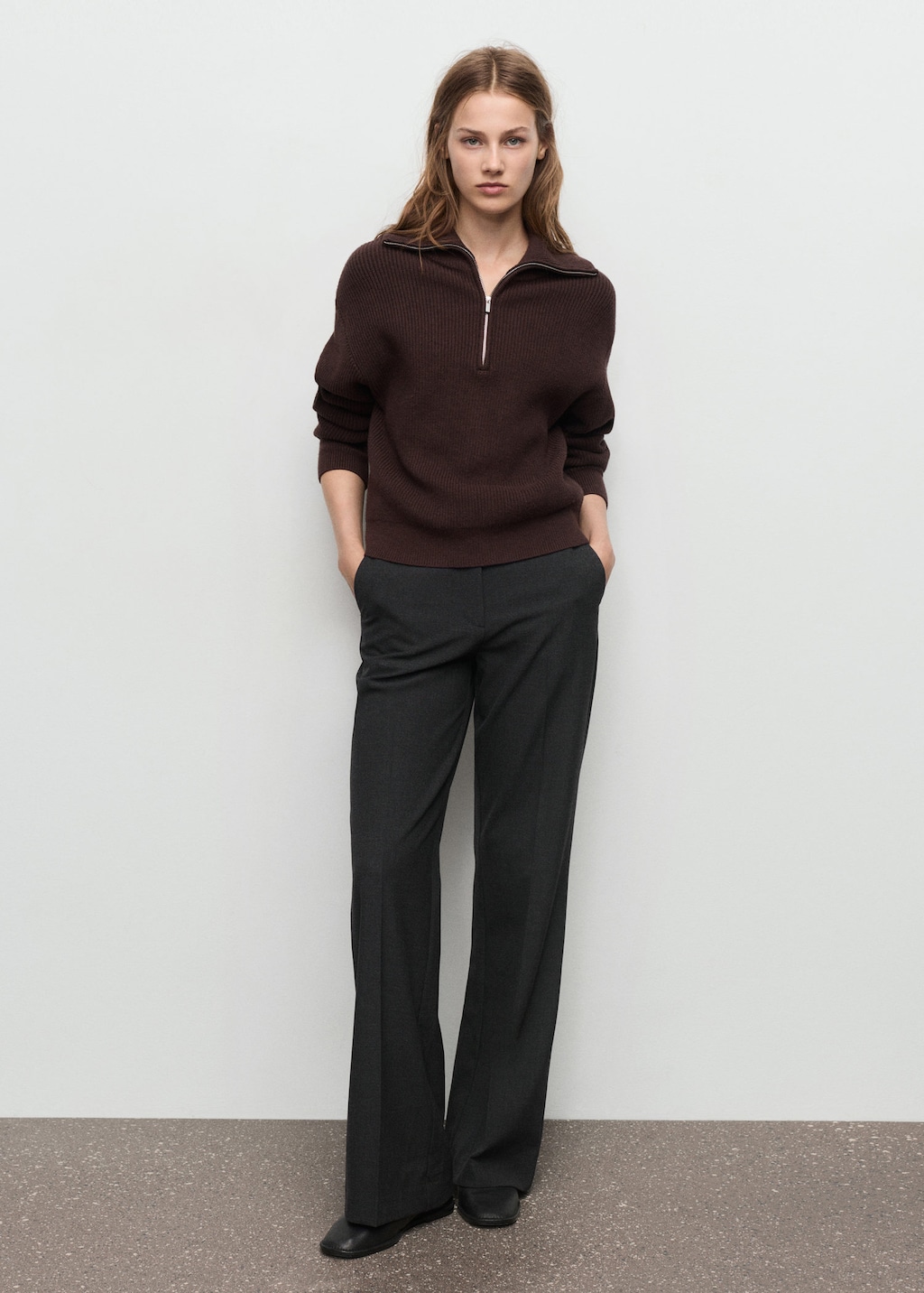 Mango Belt Straight-fit Trousers Grey In Brown