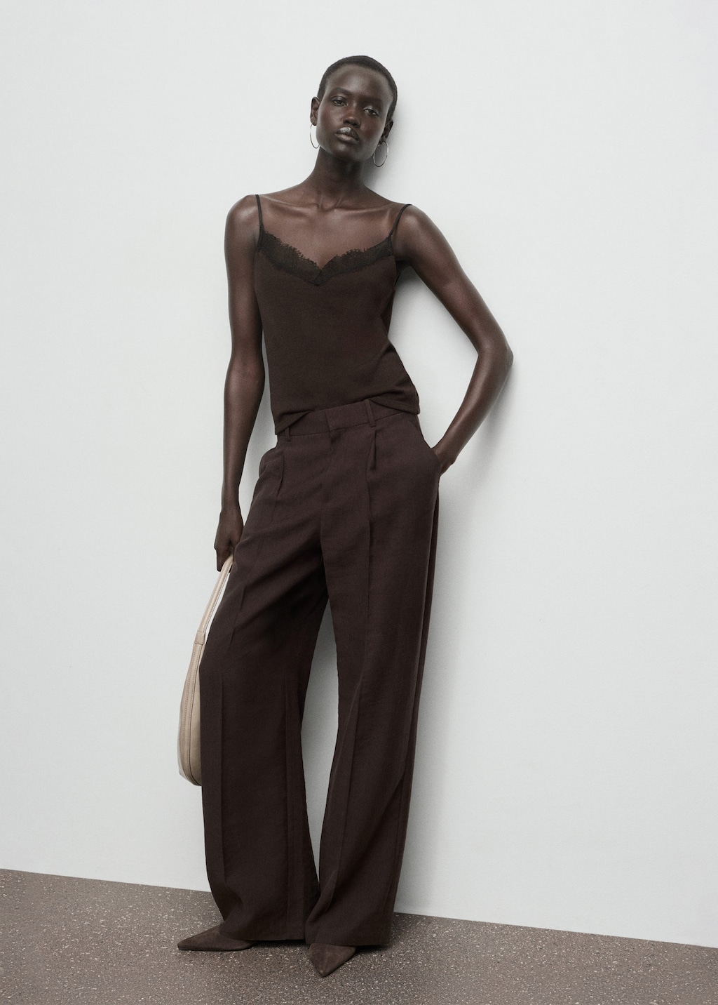 Mango Lace Strap Top Brown