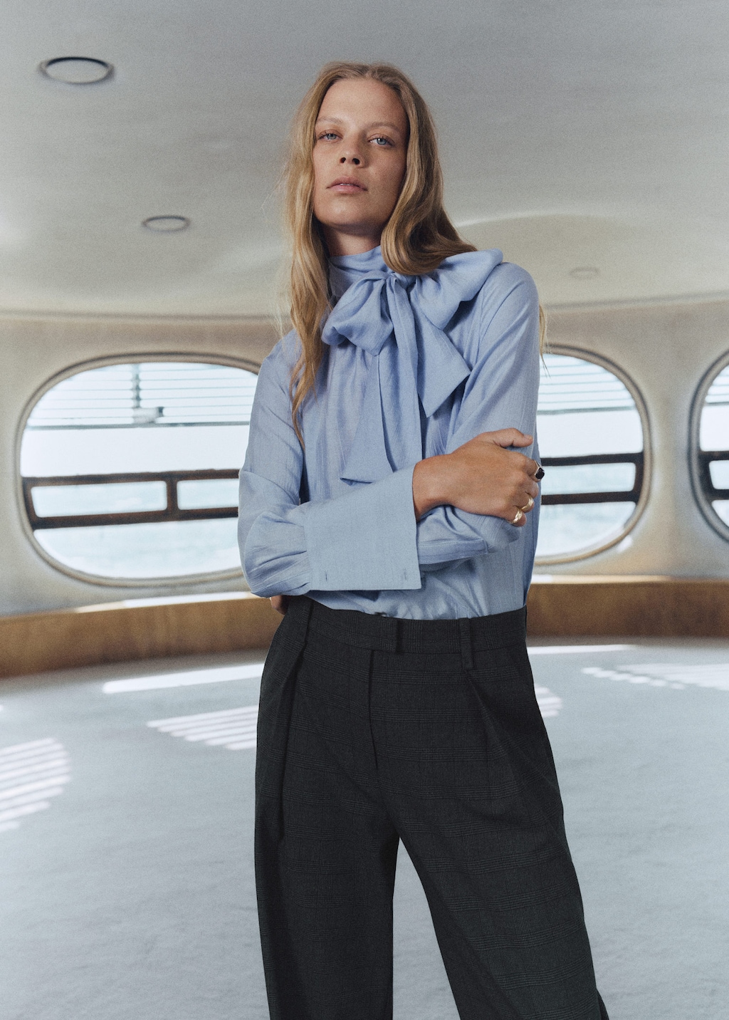 Mango Pantalon À Carreaux À Pinces Gris - Femme - 46 -  In Blue