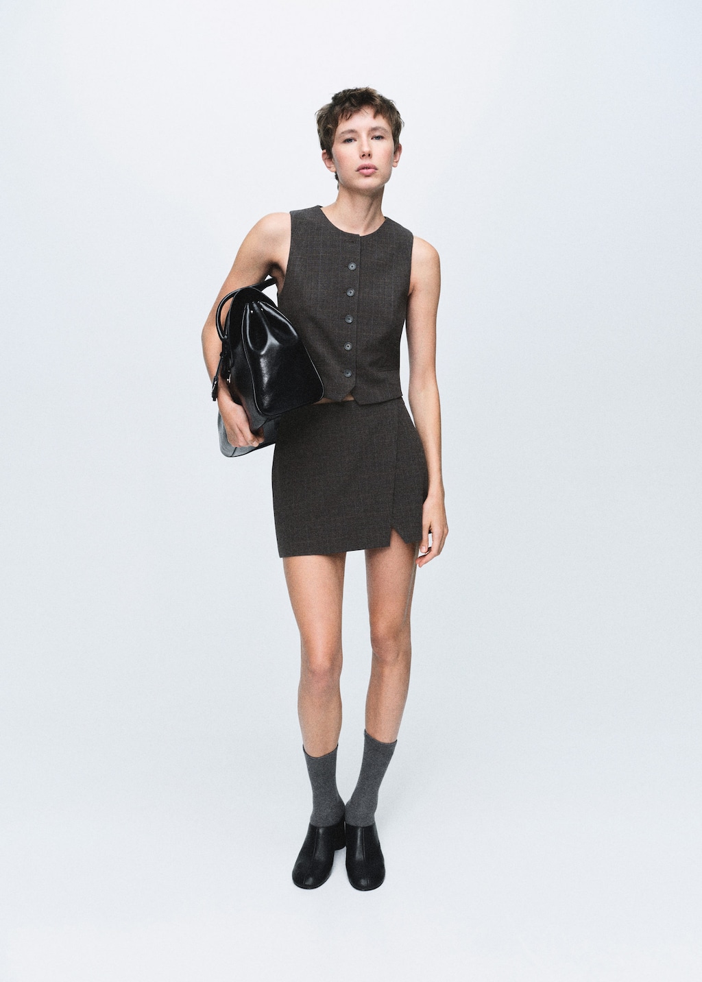 Mango Check Wrap Skirt Brown In Black