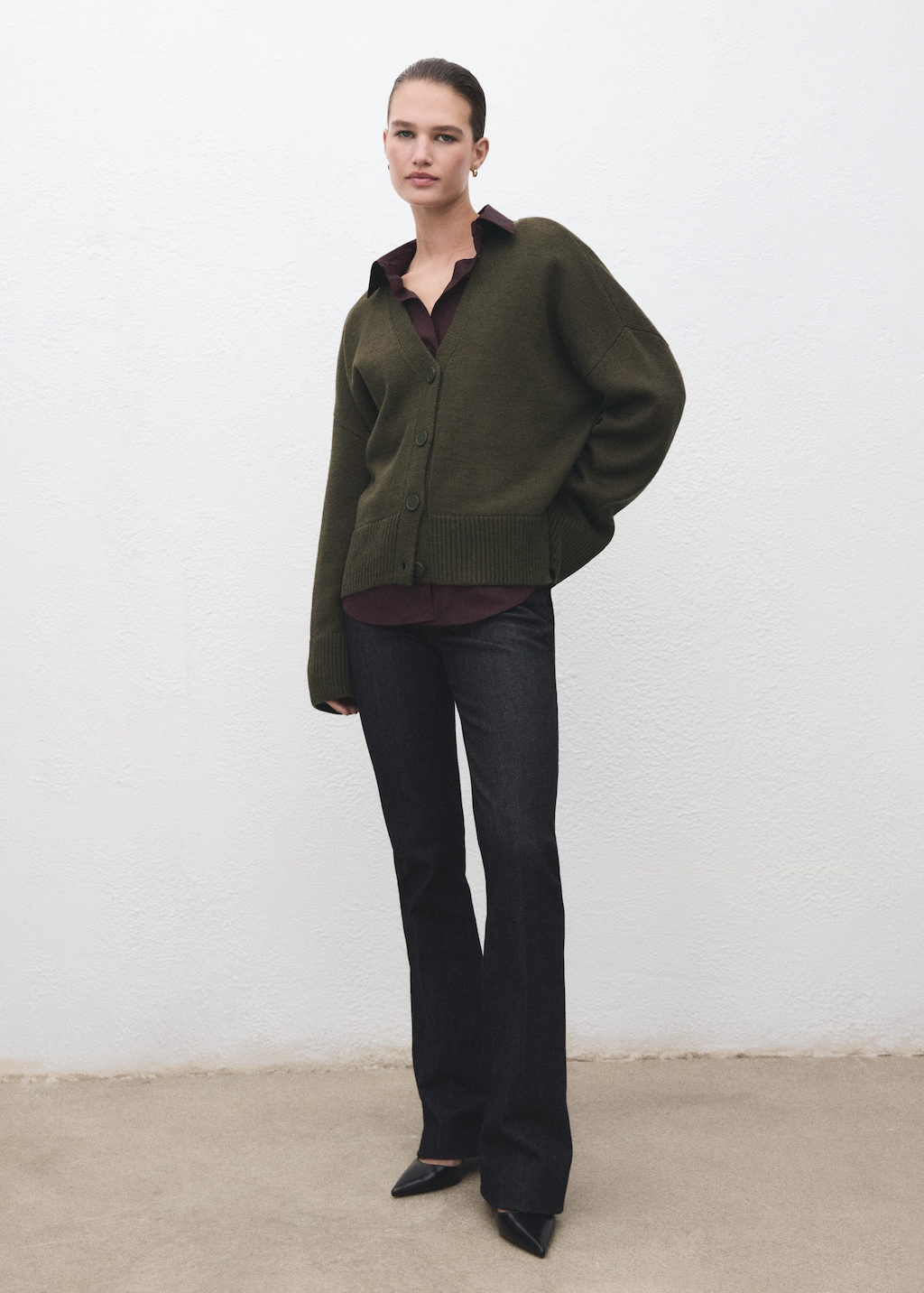 Mango V-neck Cardigan Khaki In Brown