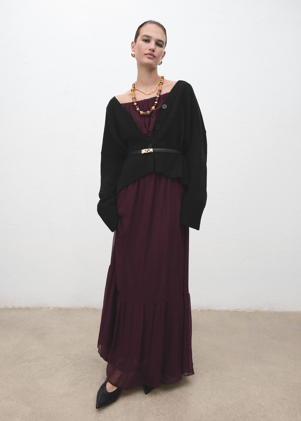 Mango V-neck Cardigan Black In Multi