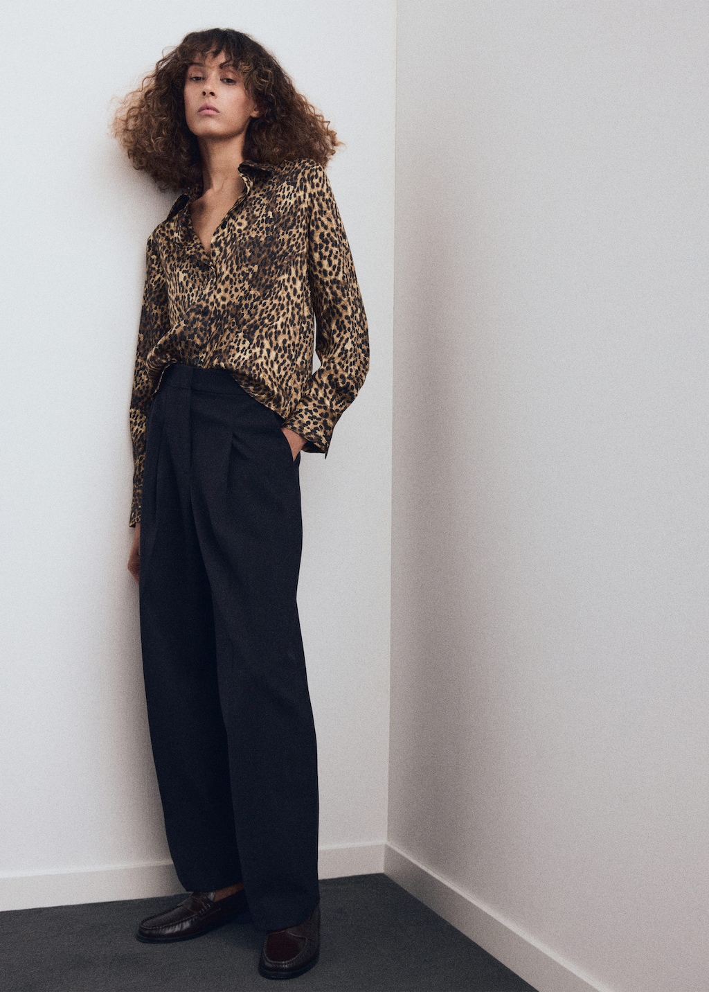 Mango Leopard-print Satin Shirt Brown