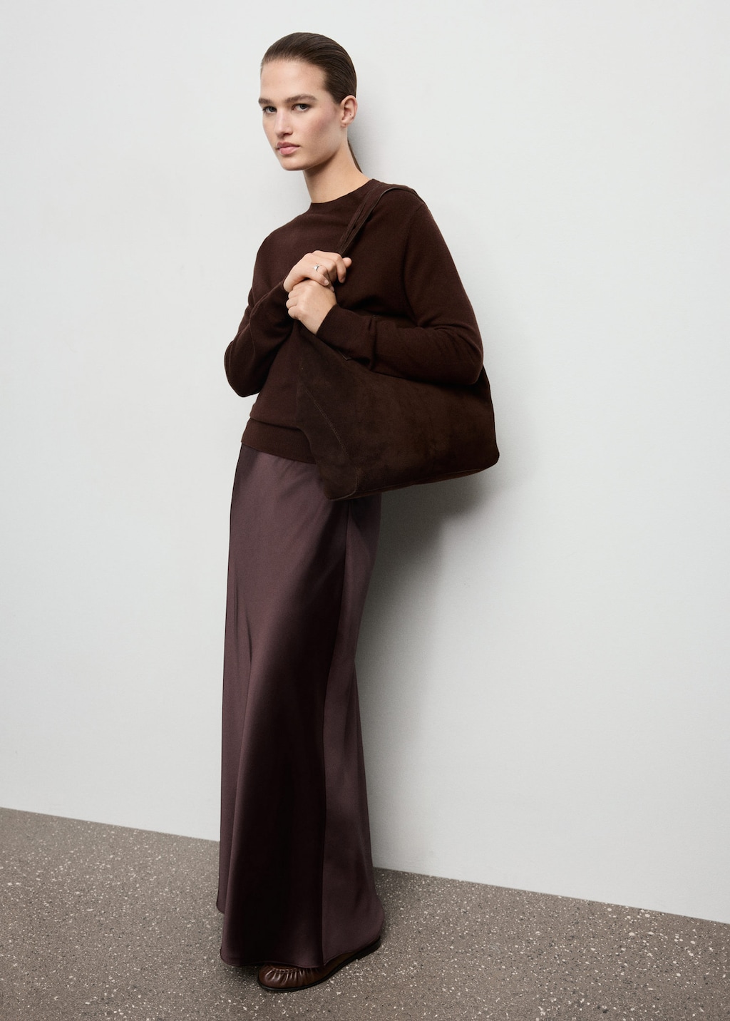 Mango Satin Long Skirt Plum In Purple