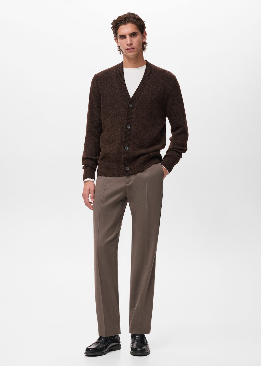 Mango Man Cardigan Laine Mélangée Marron - Homme - L -  In Brown