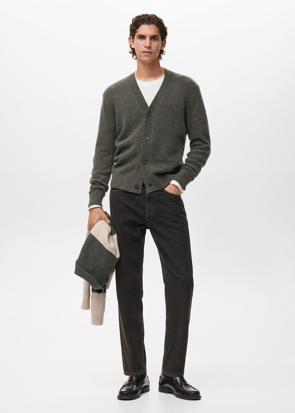 Mango Man Cardigan Laine Mélangée Vert Foncé - Homme - Xxl -  In Green