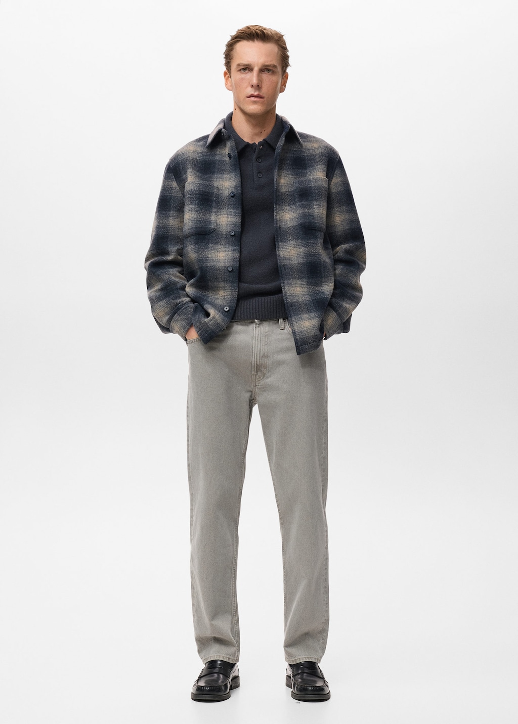 Mango Man Check Overshirt With Pockets In Navy