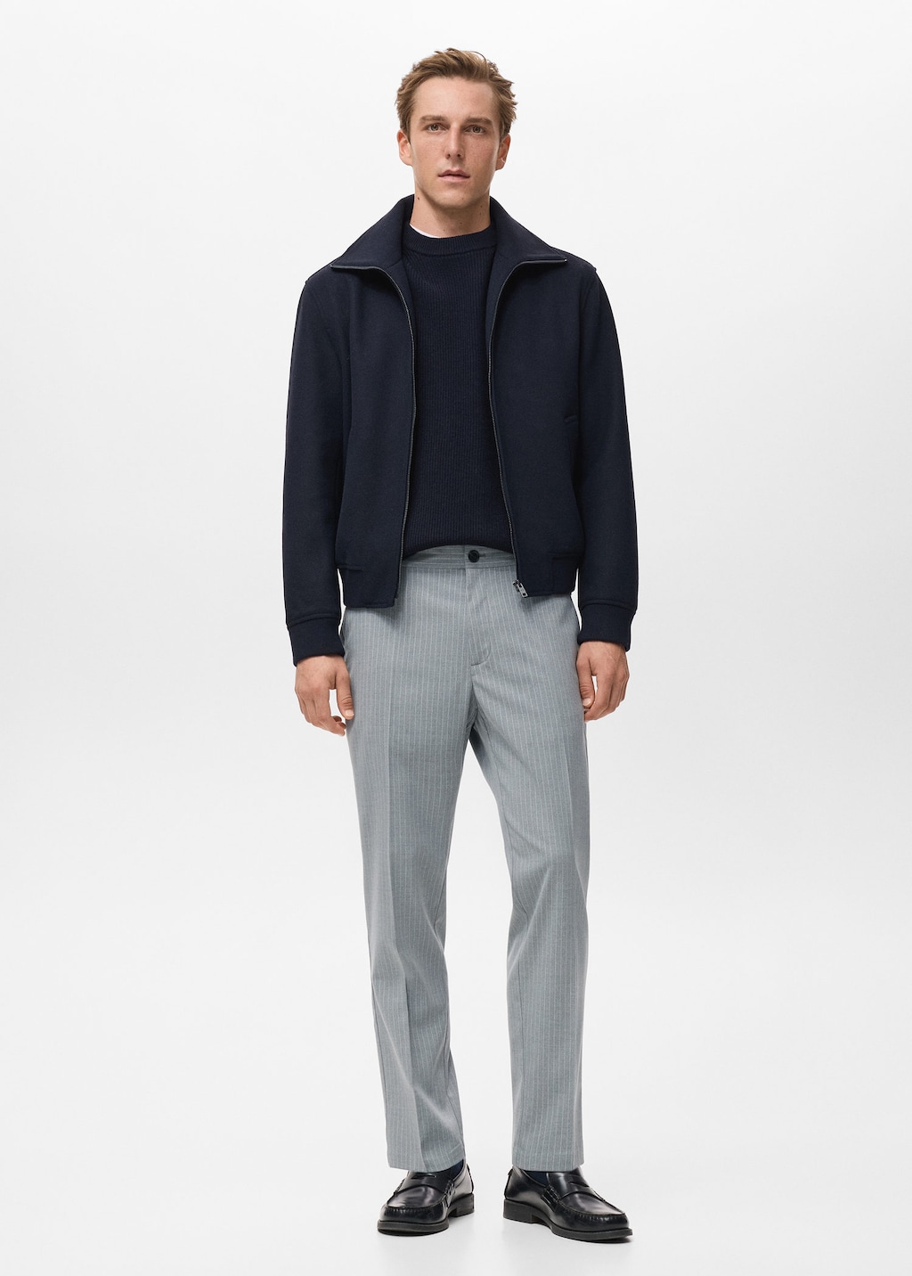 Mango Man Striped Slim-fit Trousers Grey In Gray