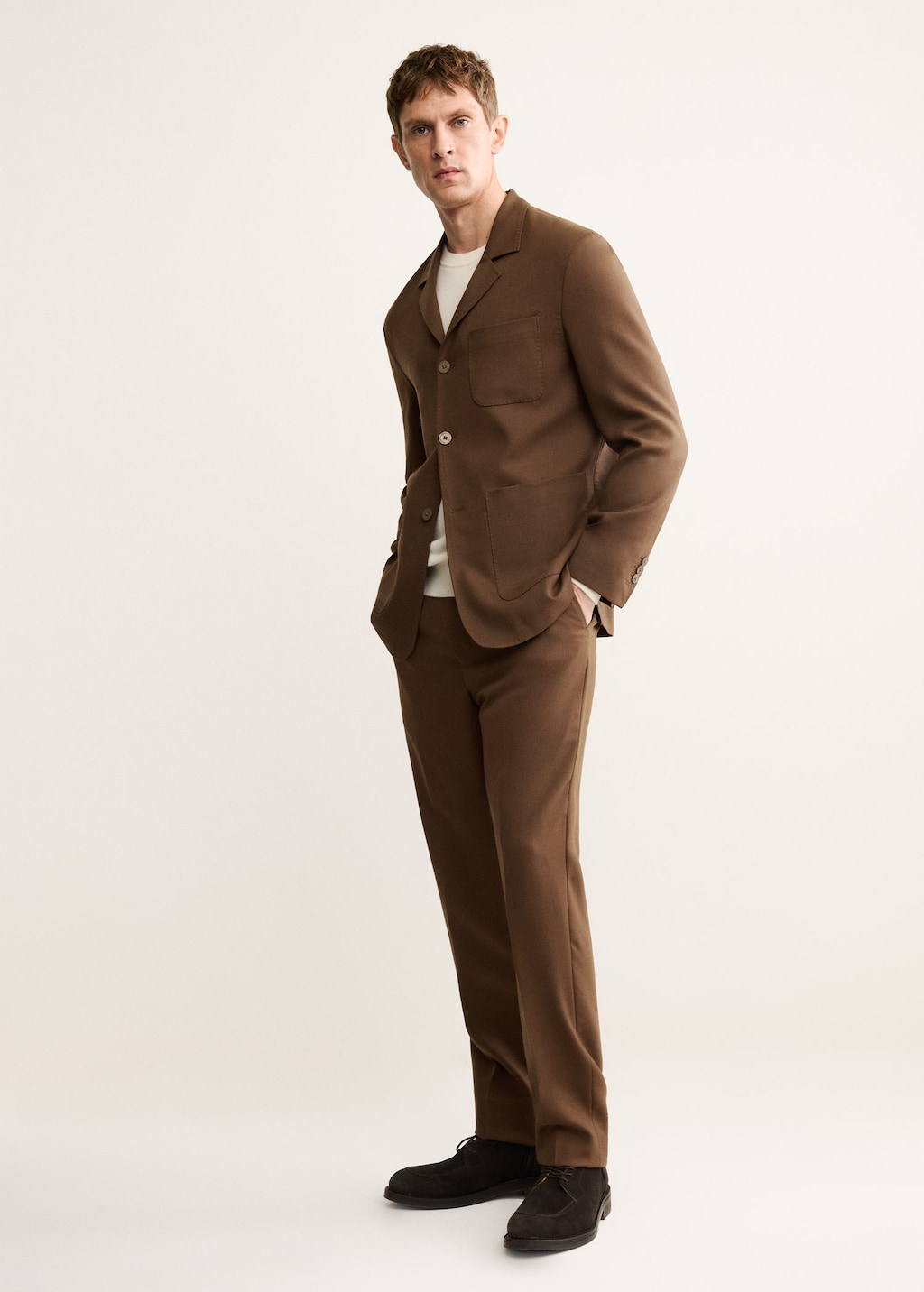 Mango Man Italian Virgin Wool Flannel Suit Jacket Orange In Brown