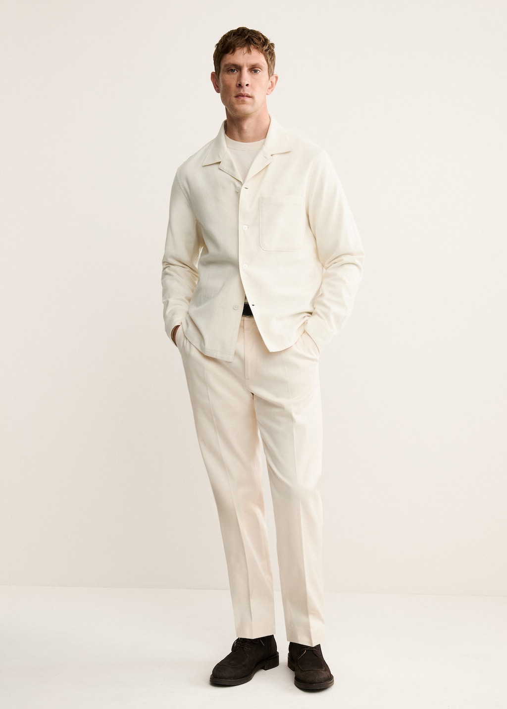 Mango Man 100% Cotton Regular Fit Pocket Shirt Off White