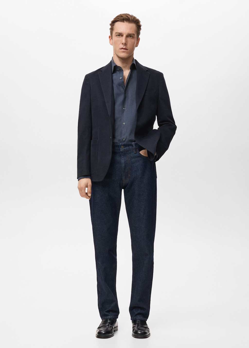 Mango Man Slim Fit Cotton Blazer Navy In Blue