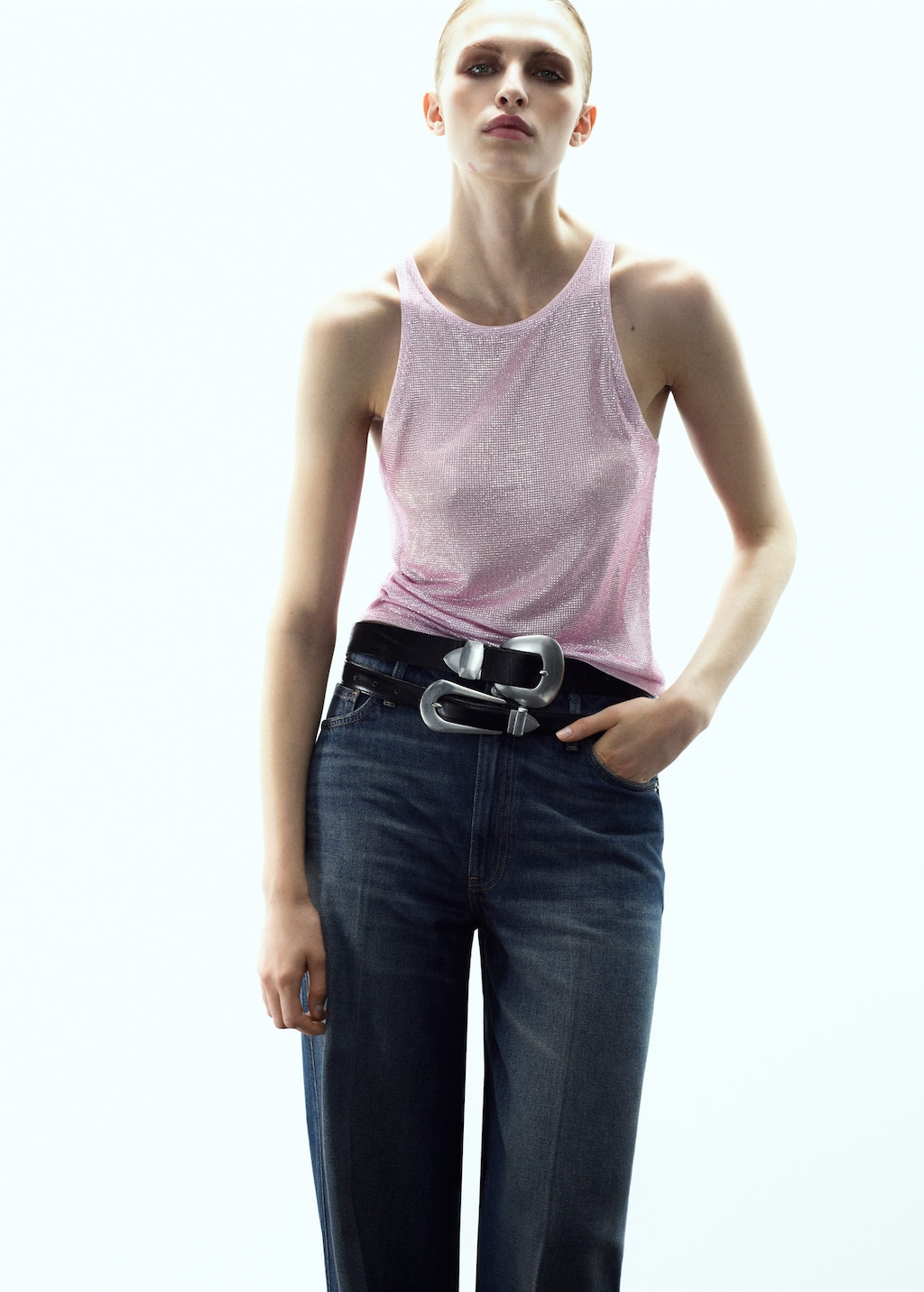 Mango Top Emmanchures Américaines Avec Strass Rose - Femme - S -  In Pink