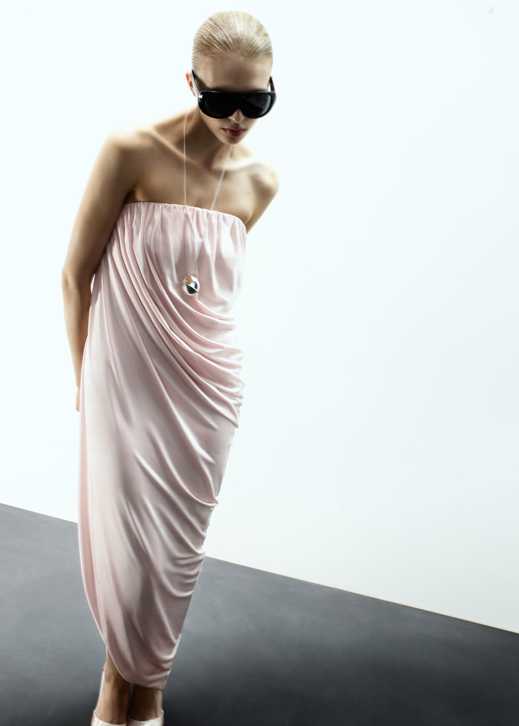 Mango Robe Asymétrique Drapée À Encolure Bustier Rose Pastel - Femme - L -  In Purple