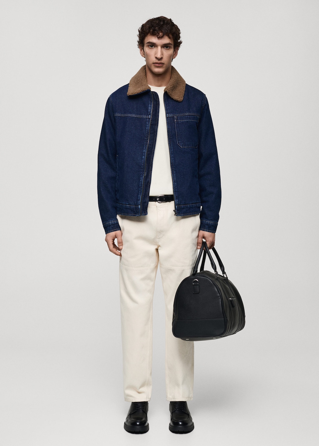 Mango Man Denim Jacket With Shearling Lining Dark Blue