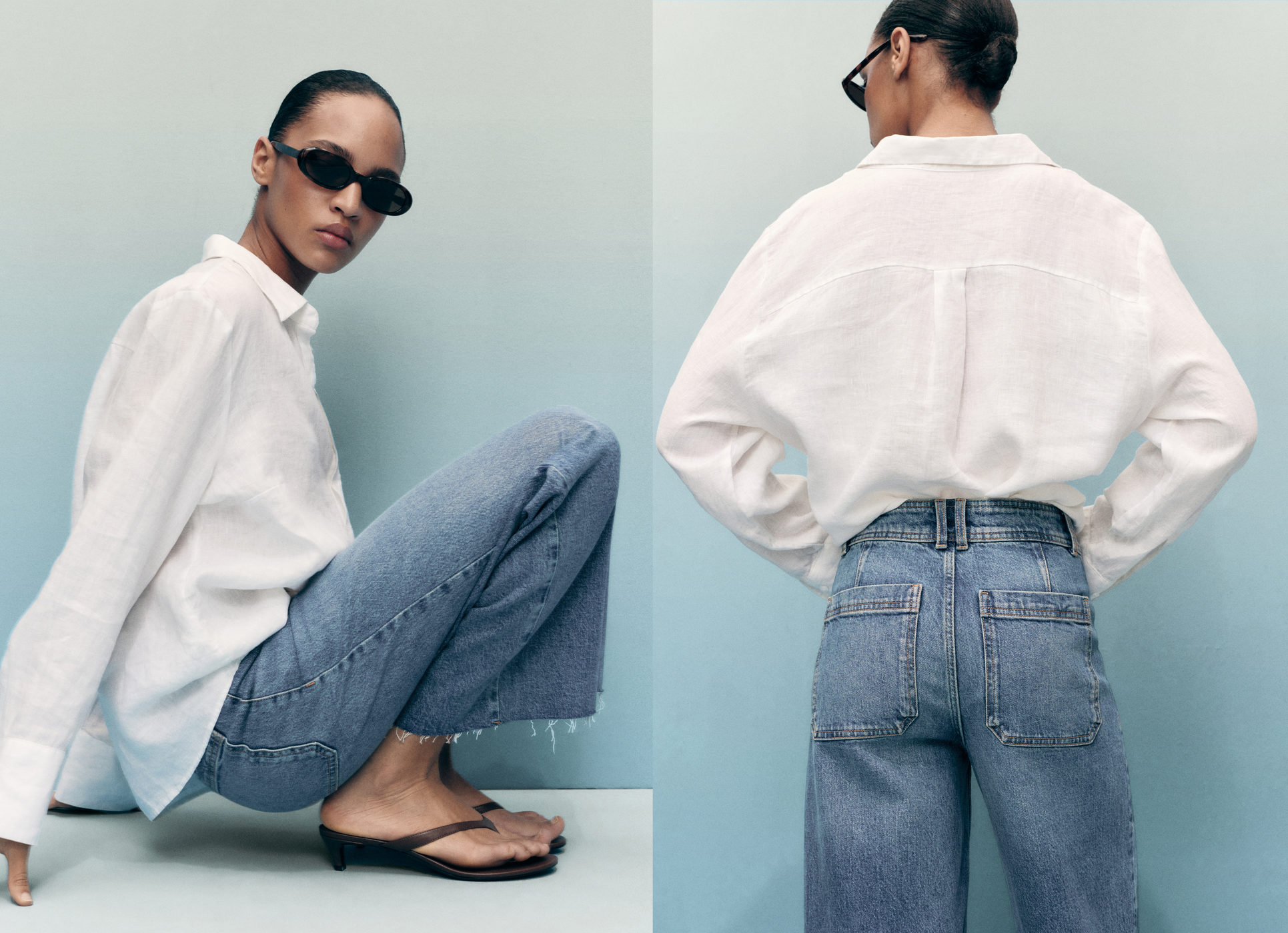 Jean style jupe-culotte Catherin taille haute - Plan panoramique