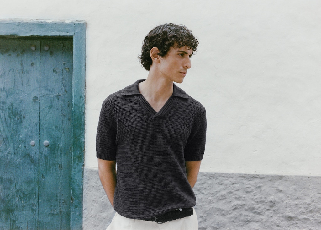 Crochet cotton polo shirt