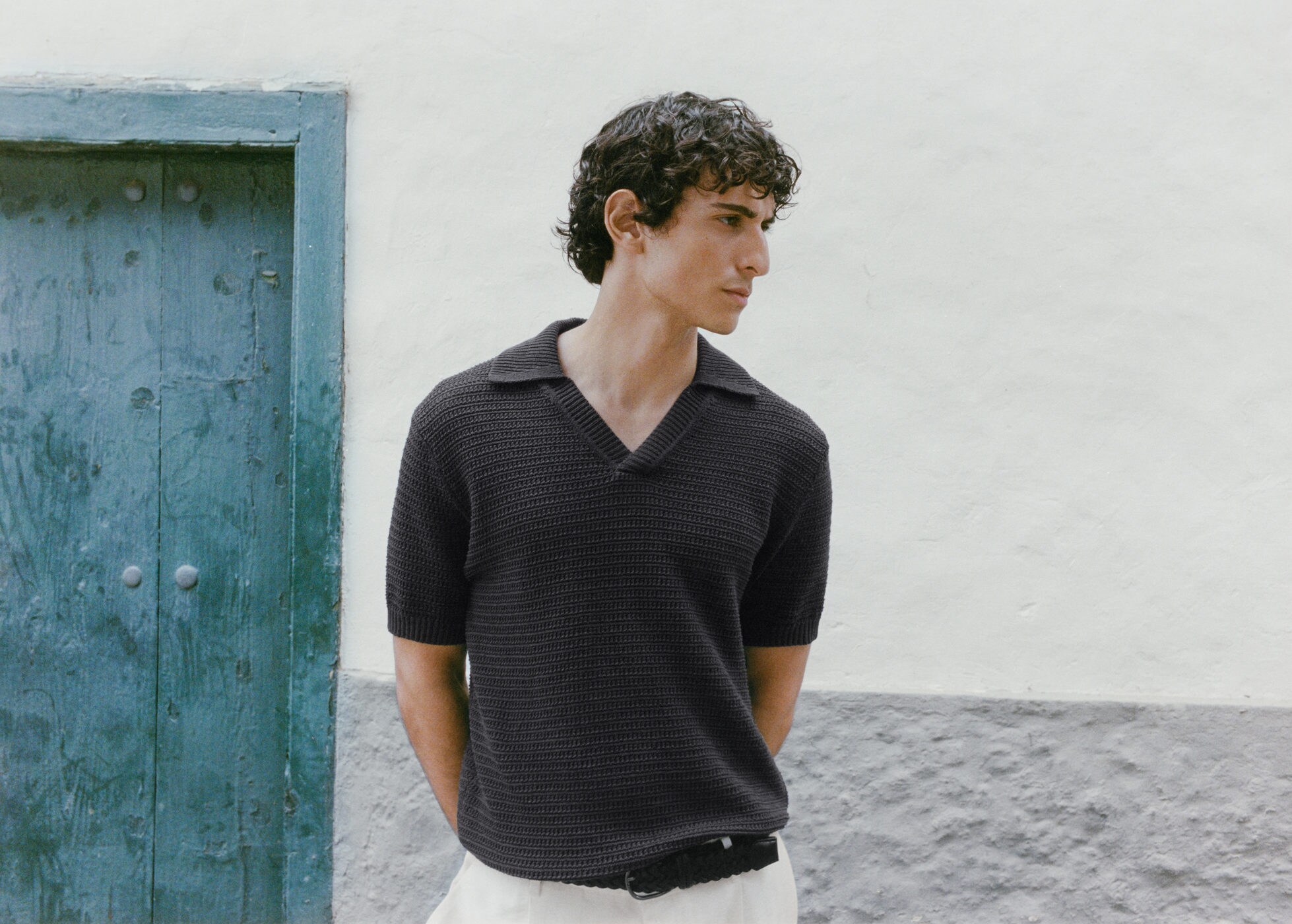 Crochet cotton polo shirt - Panoramic plane