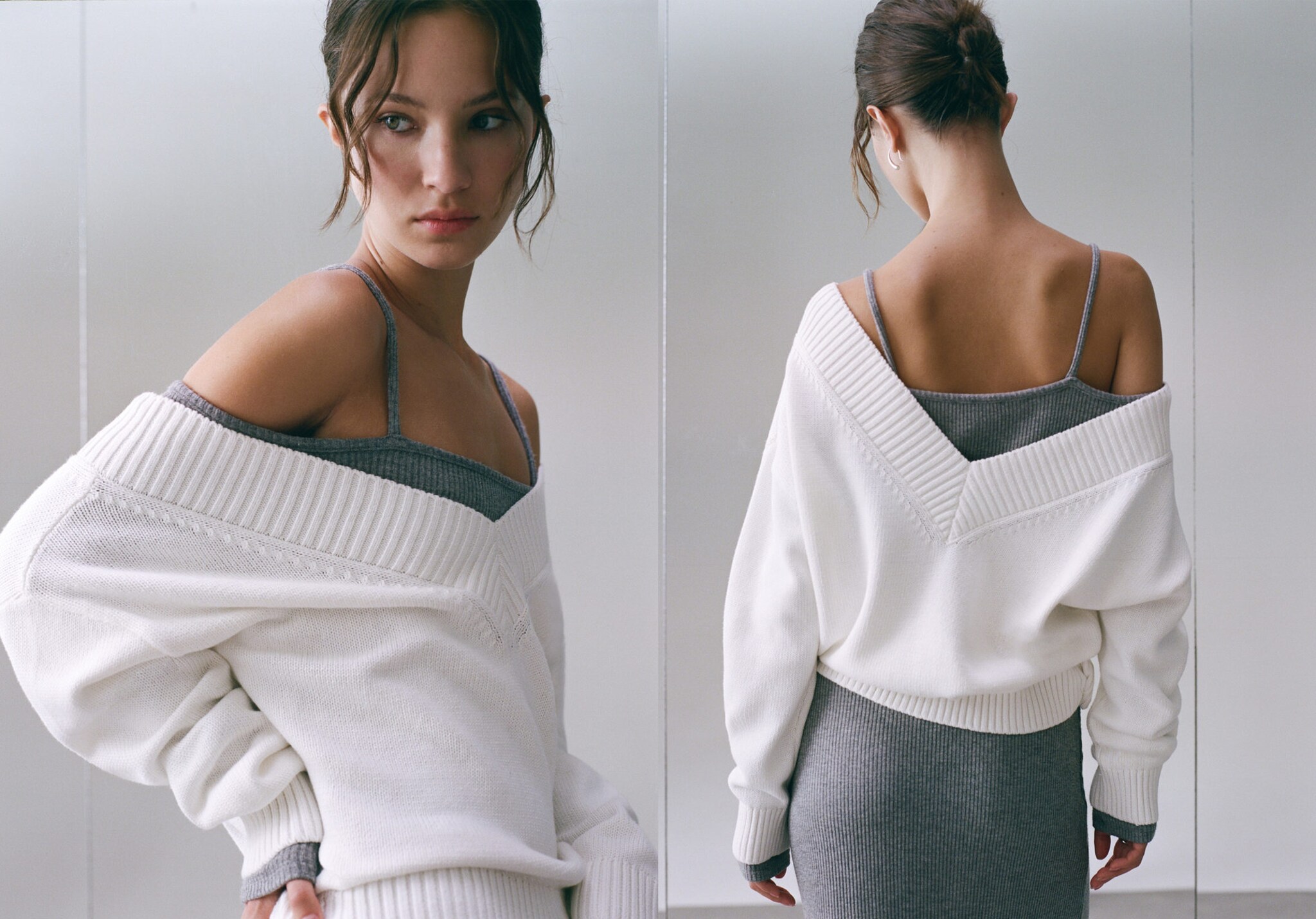 V-neck knit sweater - Panoramic plane