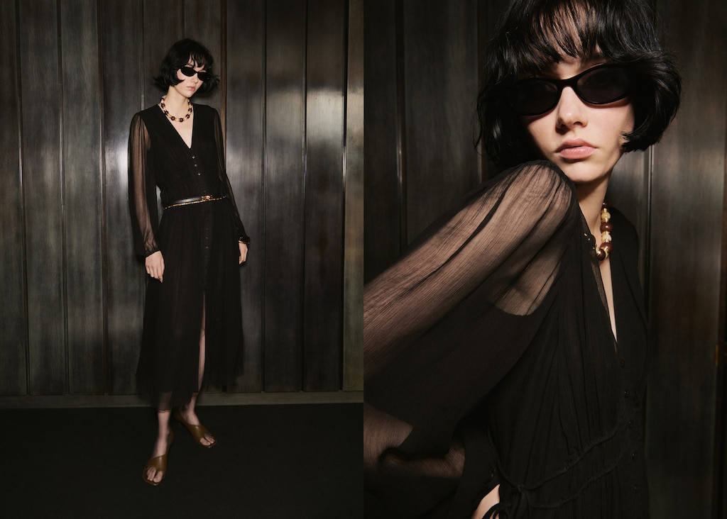 Puff-sleeved chiffon dress