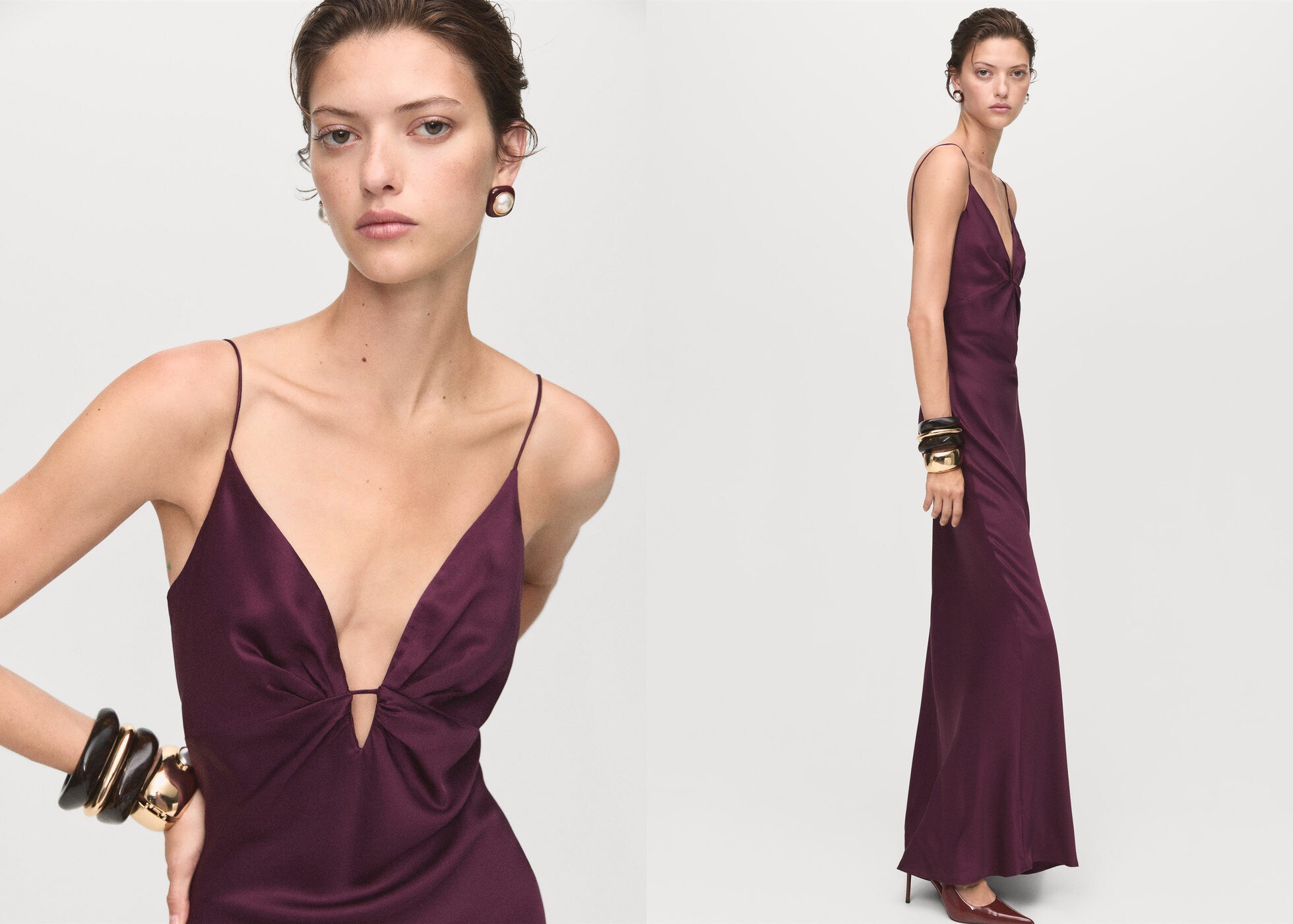 V-neck satin dress - Panoramic plane