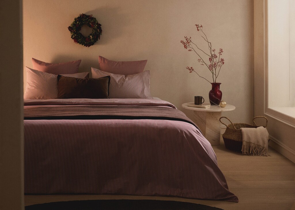 200-thread count percale cotton reversible striped duvet cover for 180/200cm bed