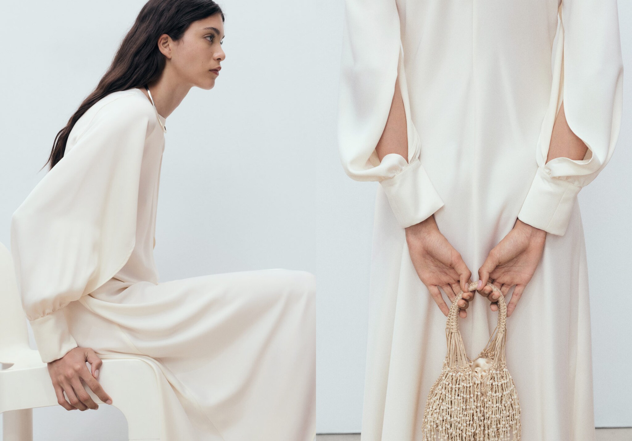 Satin dress with slit sleeves - Panoramic plane