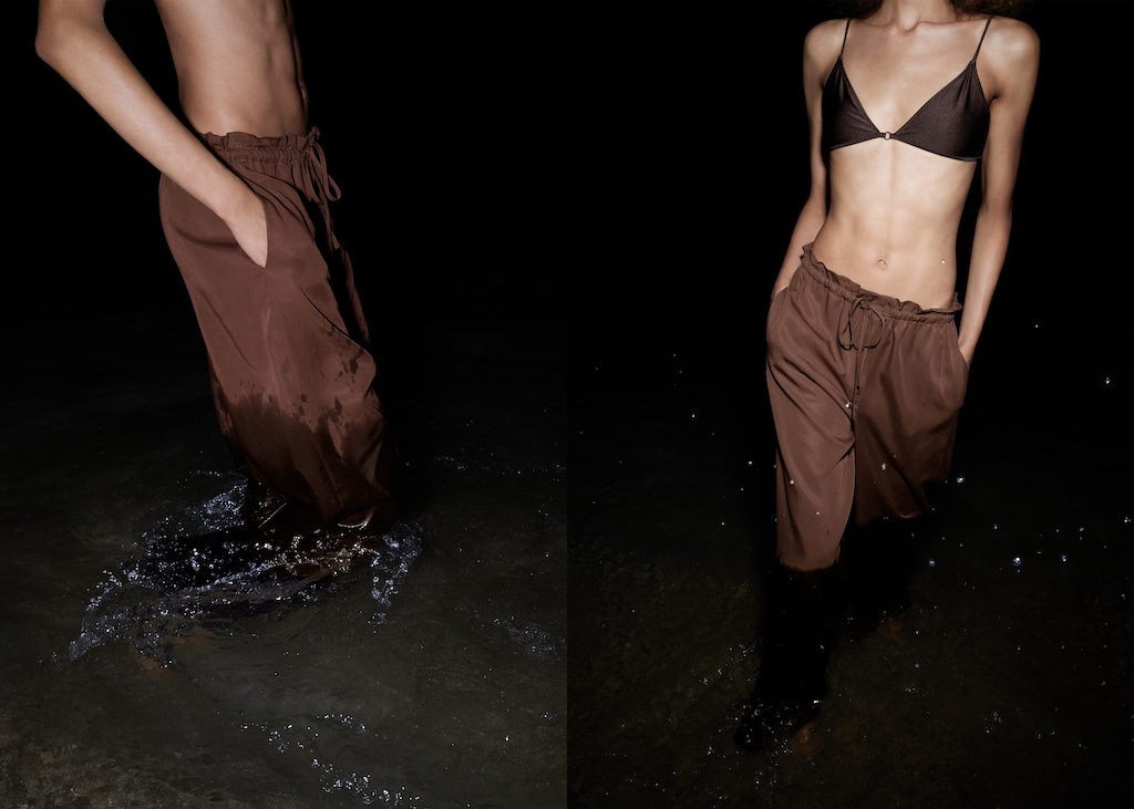 Lyocell wide leg pants with drawstring