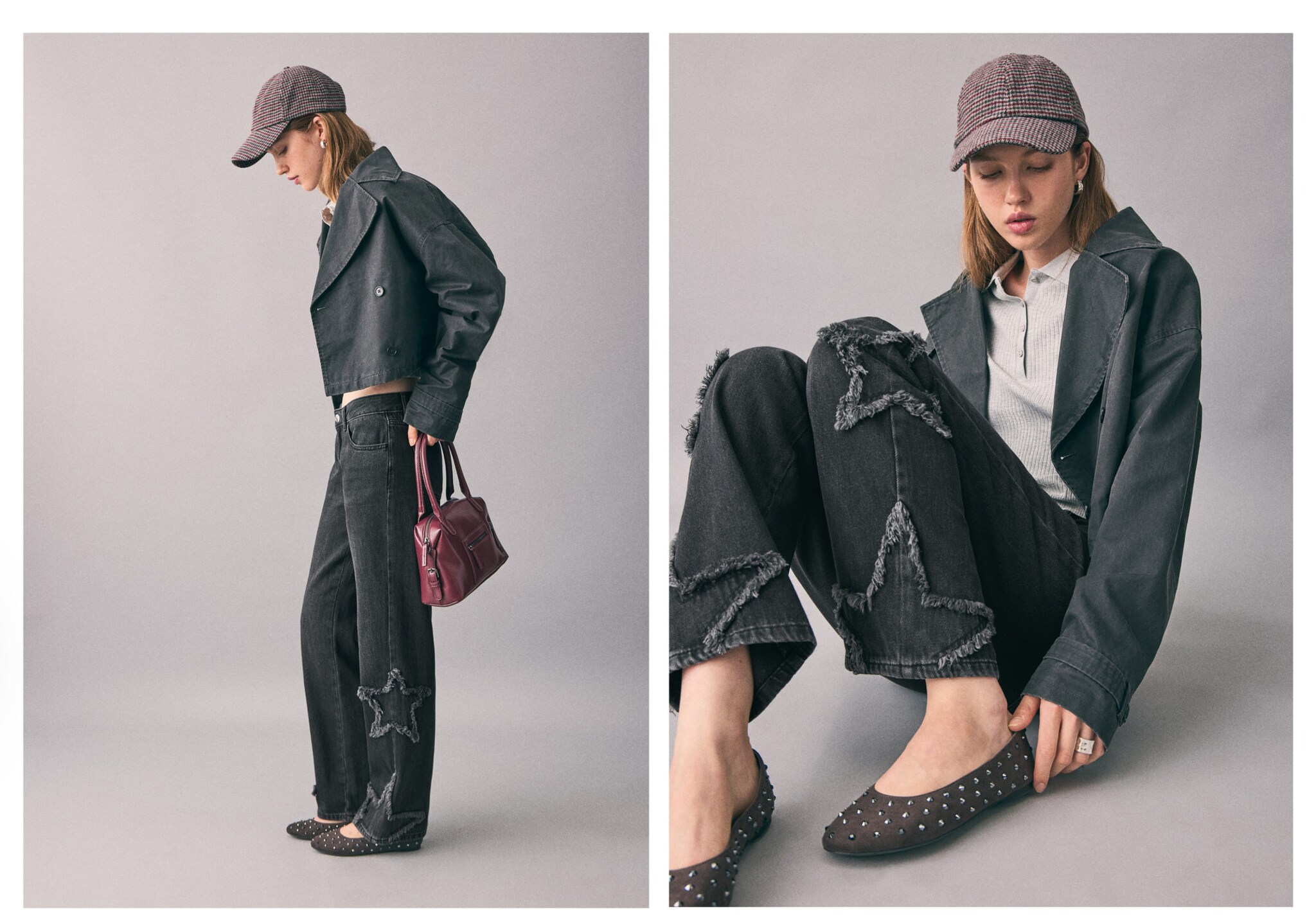 Straight-leg jeans with star embroidery - Panoramic plane