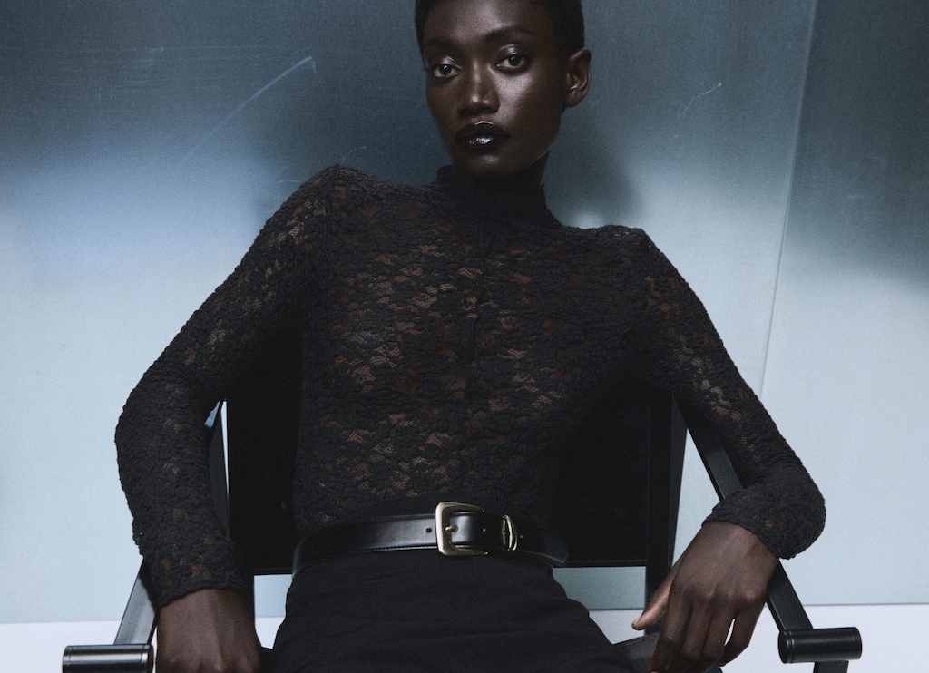 Lace top with perkins collar