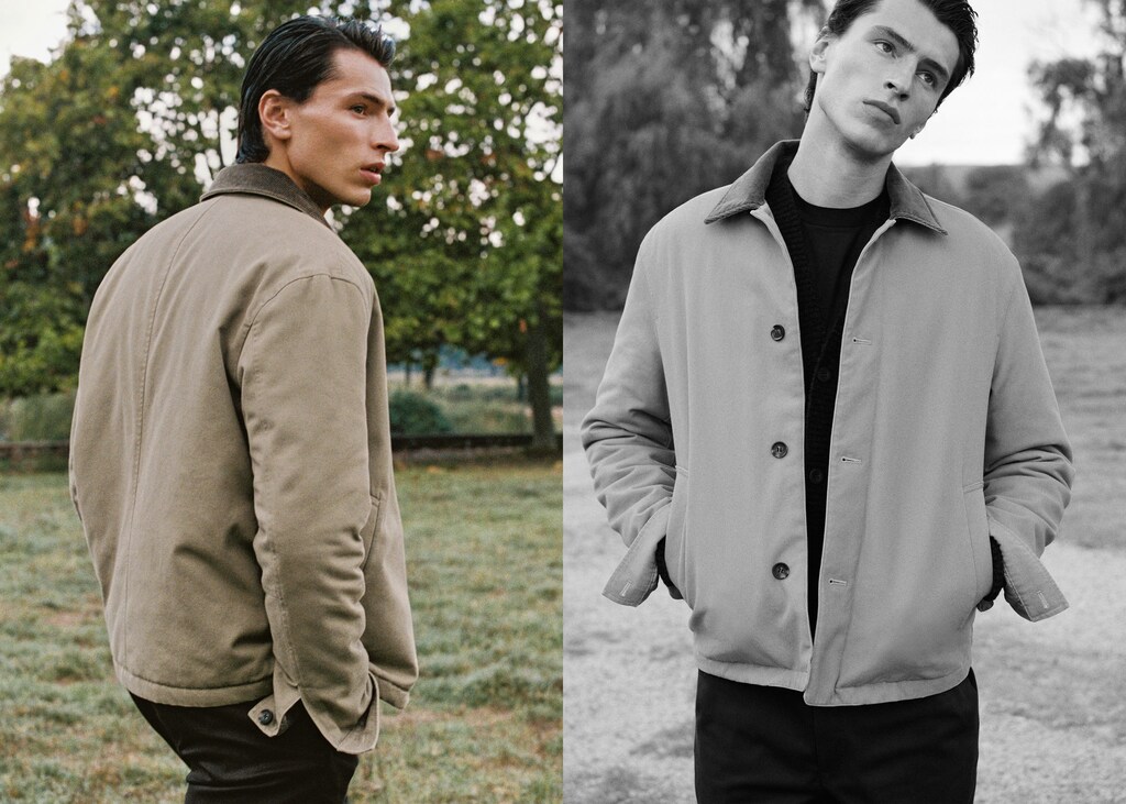 Quilted jacket with corduroy collar