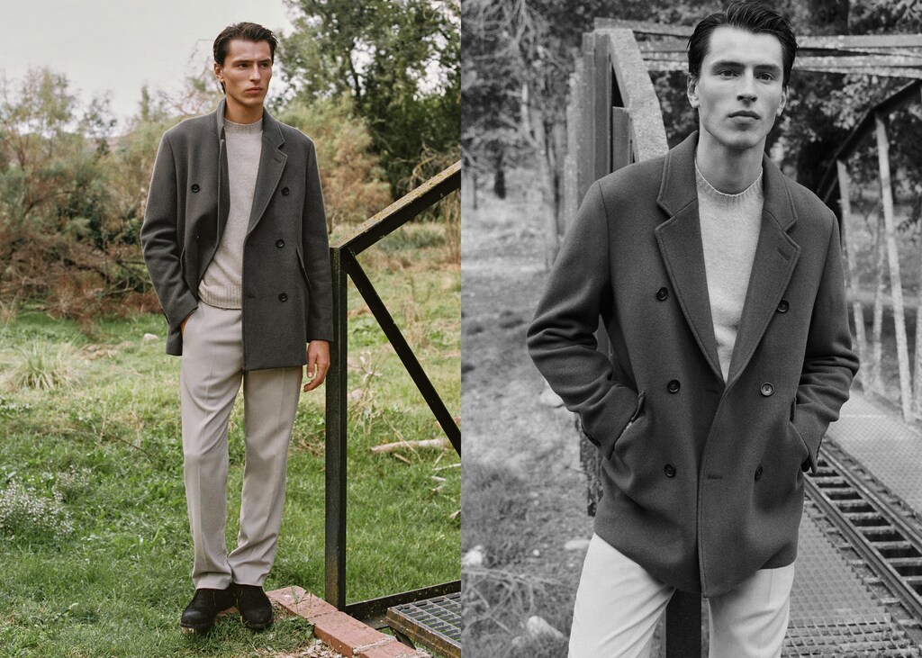 Double-breasted wool-blend coat