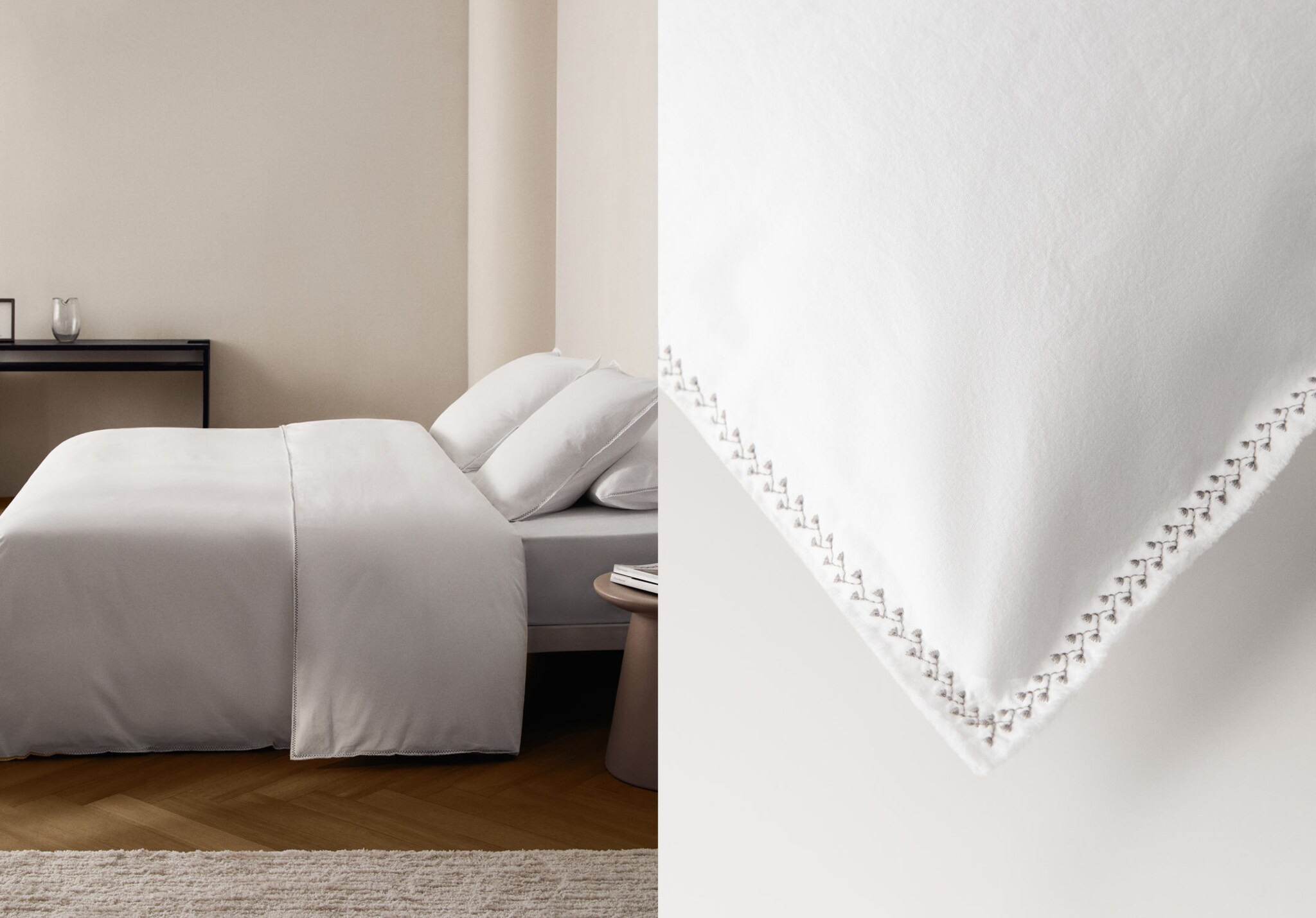 Washed percale cotton duvet cover with zigzag stitching for 150/160 cm bed - Panoramic plane