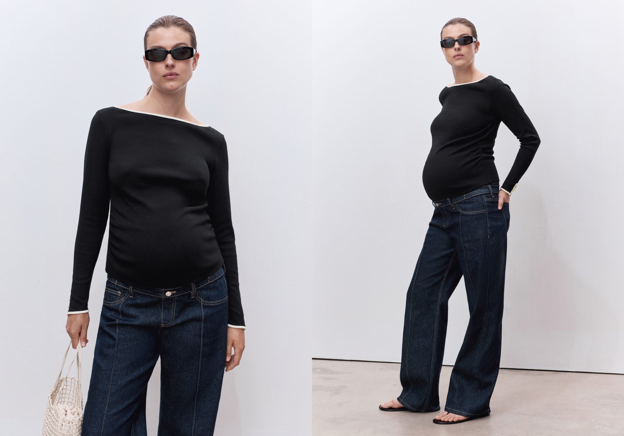 Cotton maternity t-shirt with buttoned cuffs - Panoramic plane