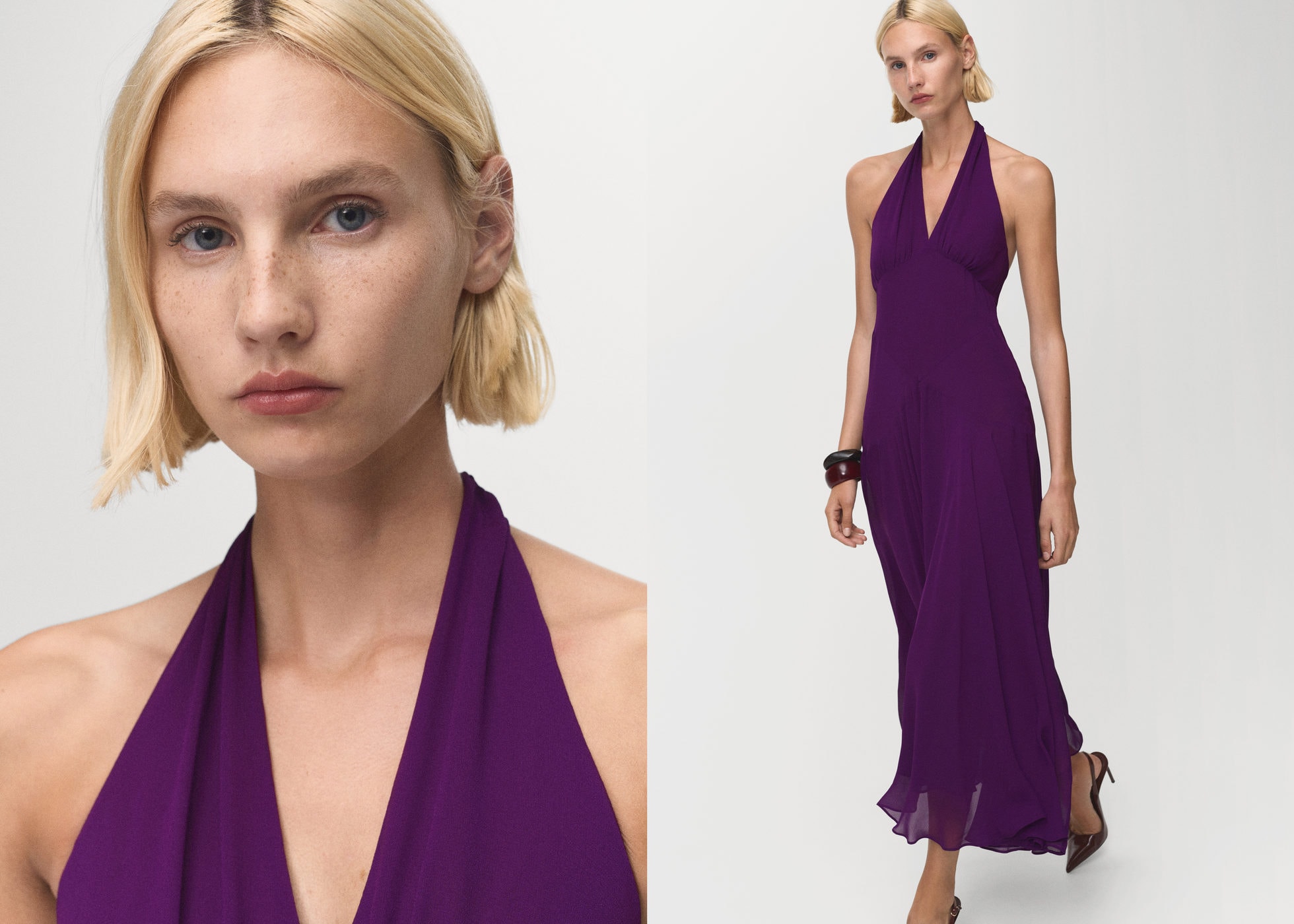 Vestido cuello halter pliegues - Plano panorámico