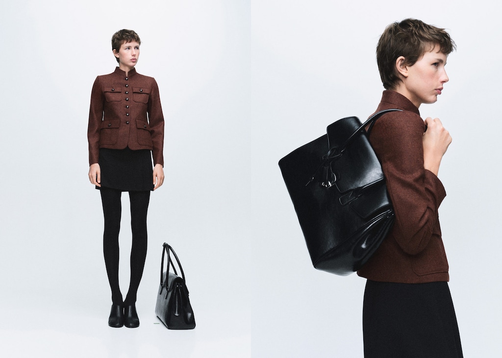 Wool jacket with band collar and pockets