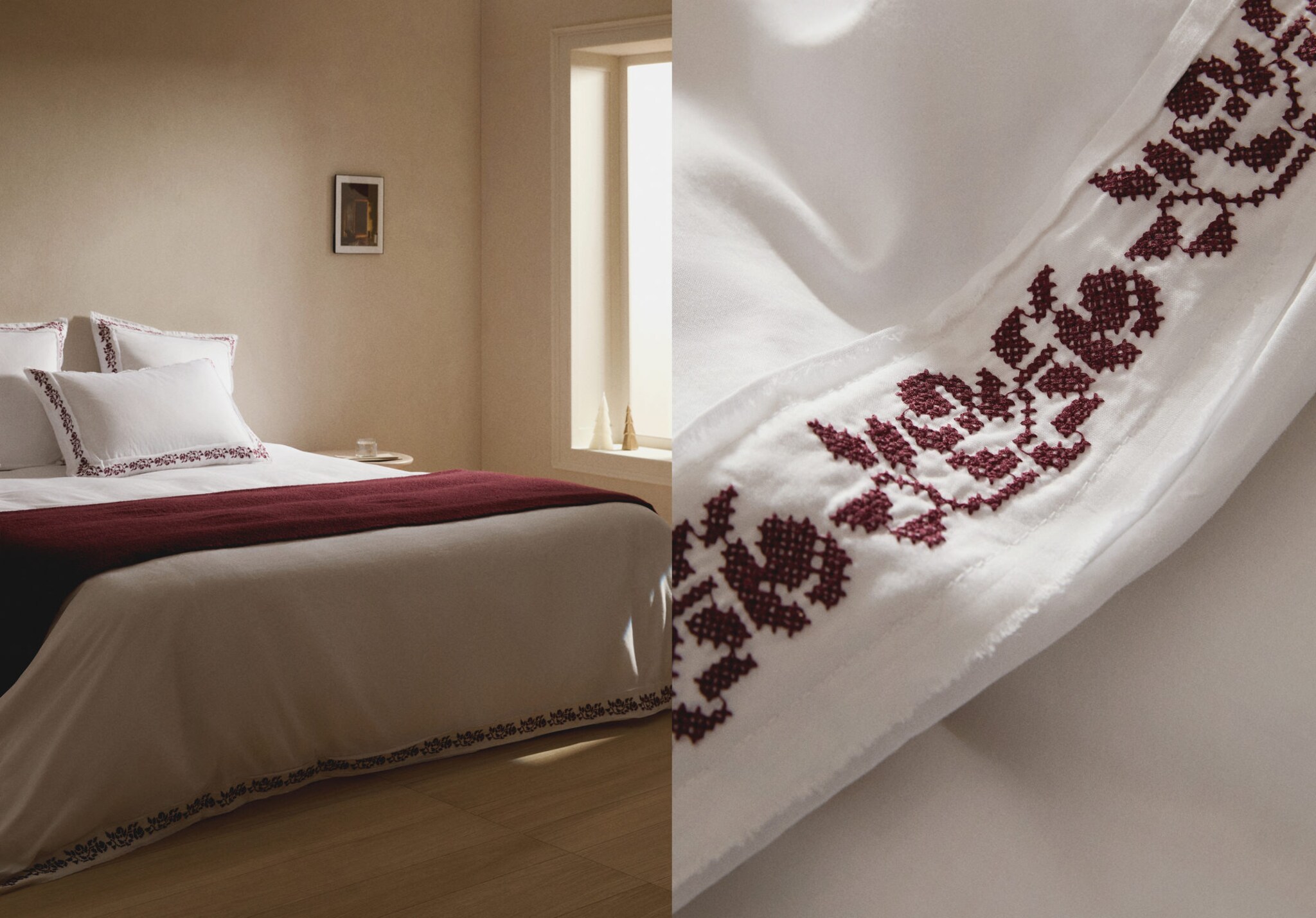 300-thread count satin cotton duvet cover with cross-stitch embroidery for 180/200cm bed - Panoramic plane