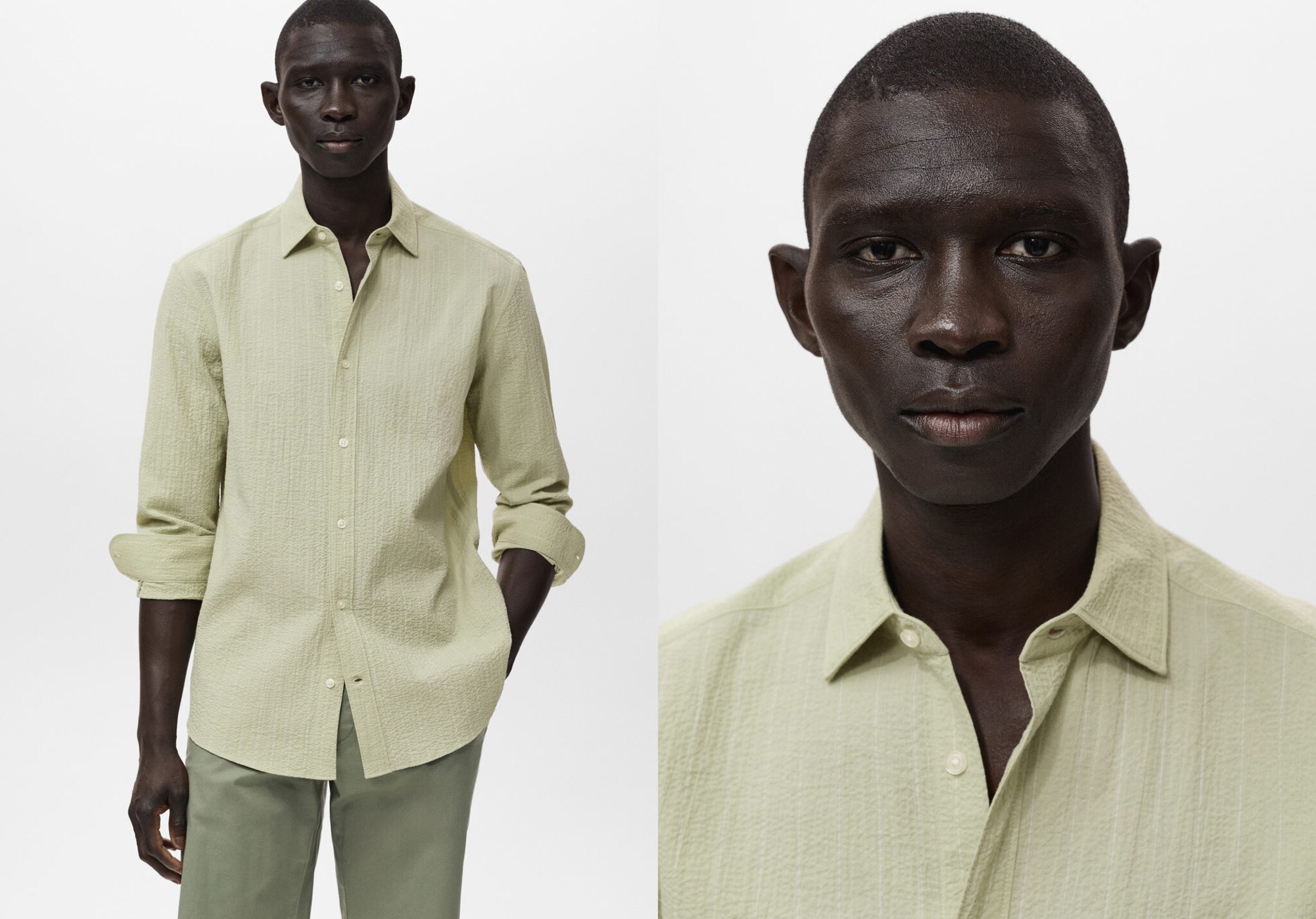Camisa regular fit textura ratlles - Pla panoràmic