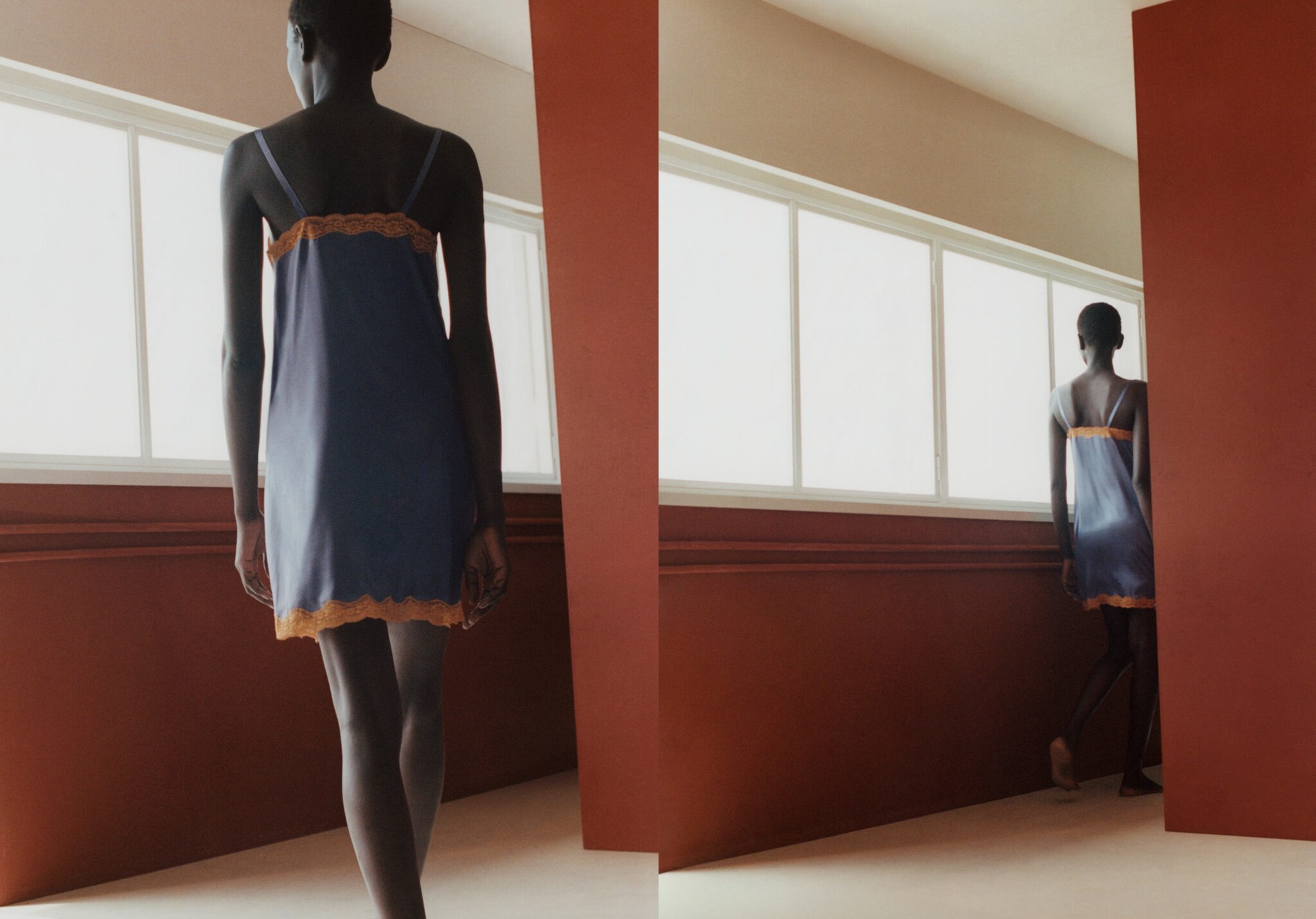 Silk nightdress with lace in contrasting colour - Panoramic plane