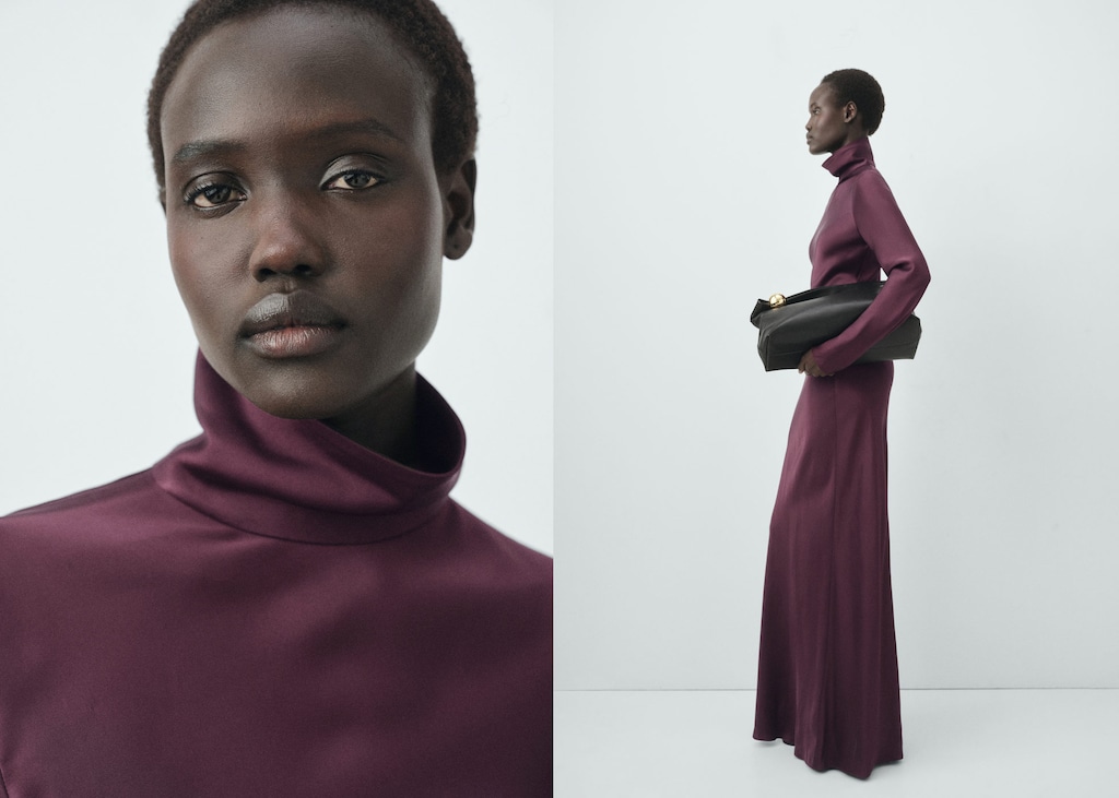 Satin high-neck dress